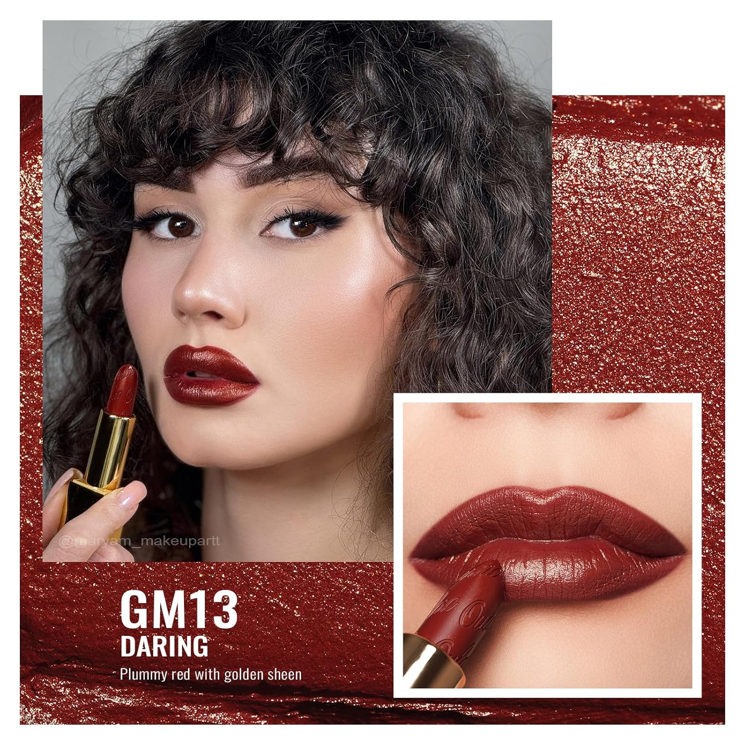 Detalle de OULAC Lippenstift Metallic Glanz Finish – Rot, langanhaltender Glitzer-Lippenstift (4,3 g, GM13)