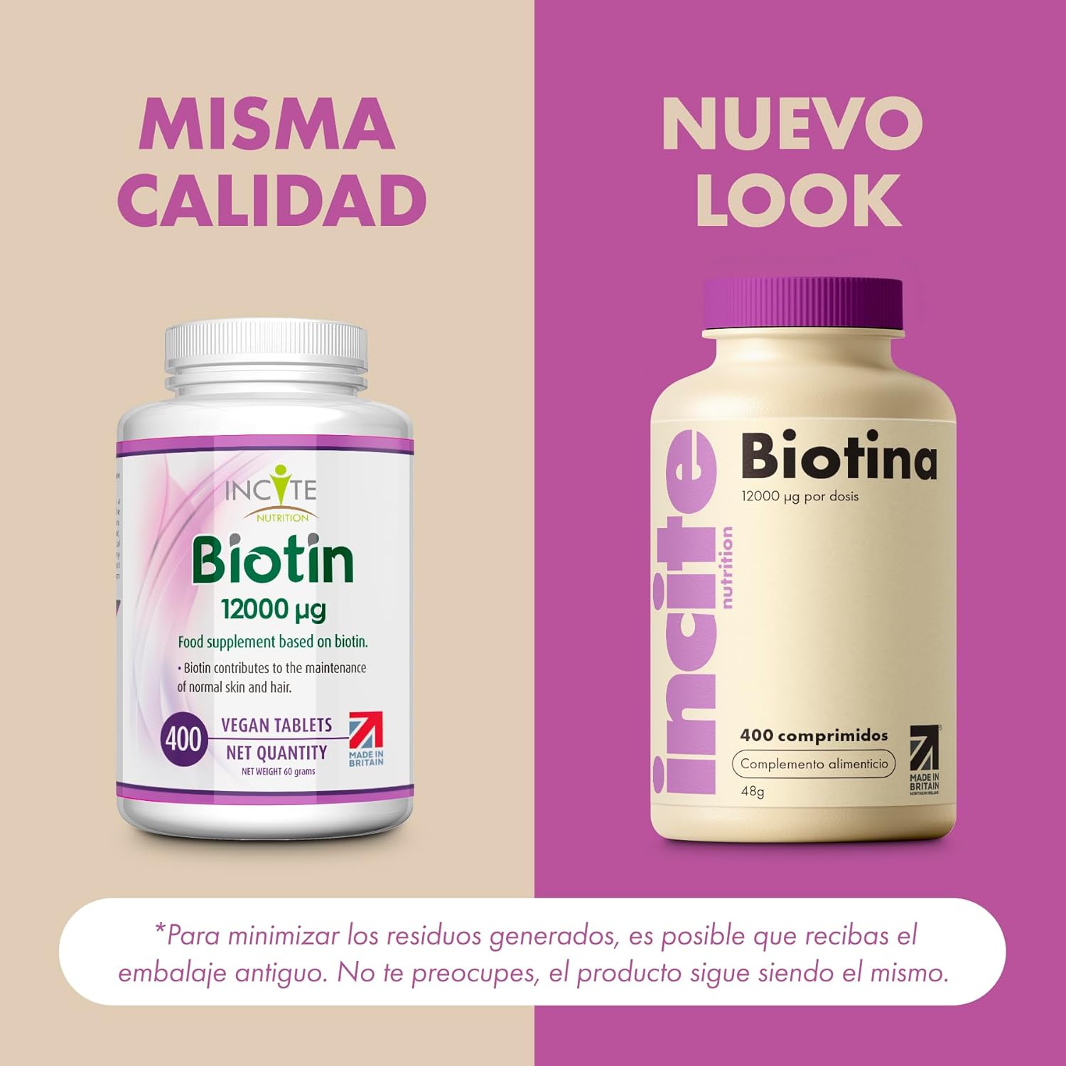 Thumbnail 1 de Incite Nutrition Biotina para cabello 🌿 12,000mcg, 400 cápsulas