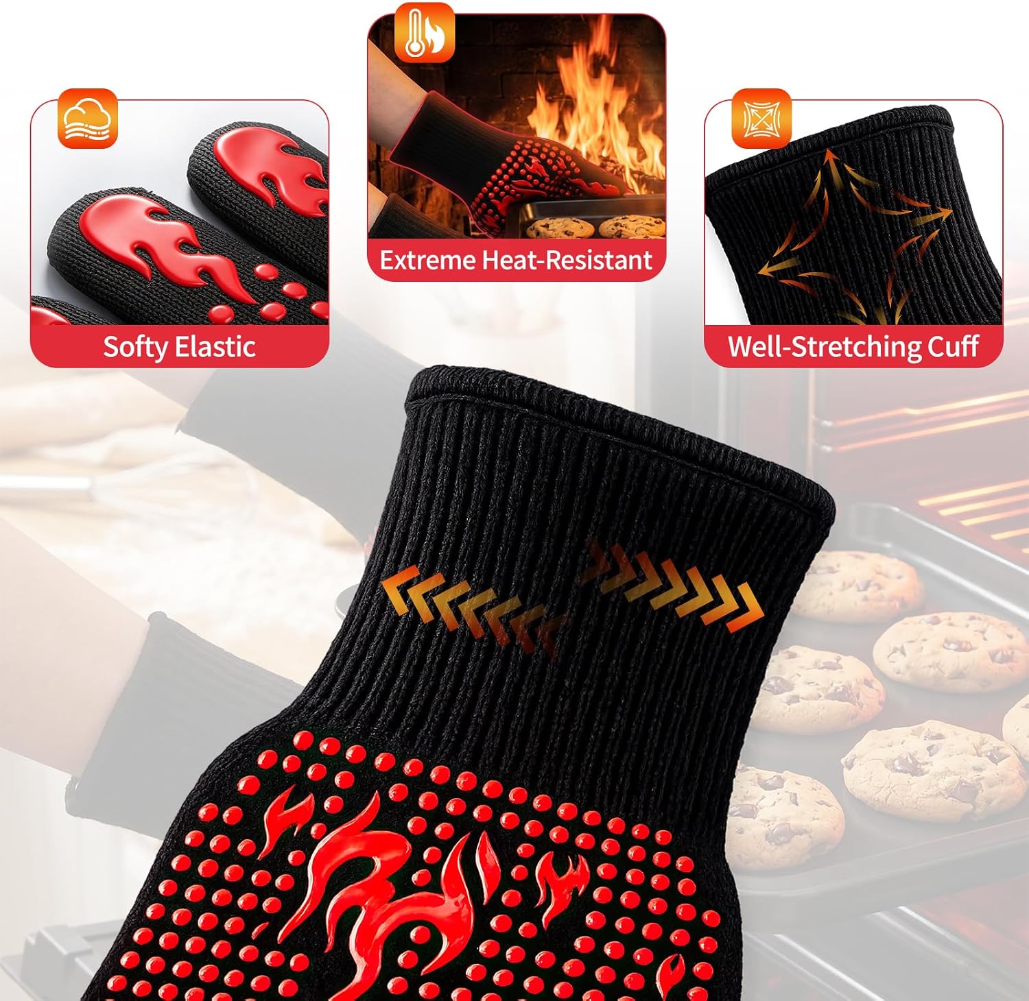 Thumbnail 6 de BBQ Gloves: 800°C Extreme Heat Resistant Oven Gloves with Fingers (Set of 2)