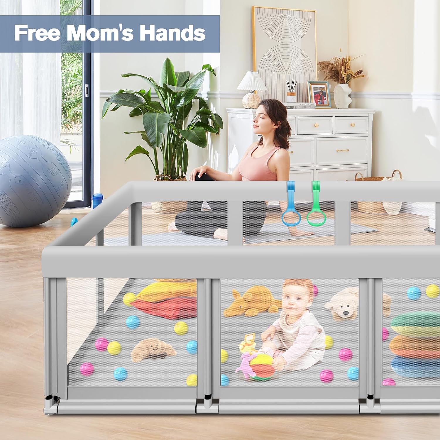 Detalle de Large Baby Playpen for Babies and Toddlers — 74×50 Inches, Indoor & Outdoor Safe Play Yard