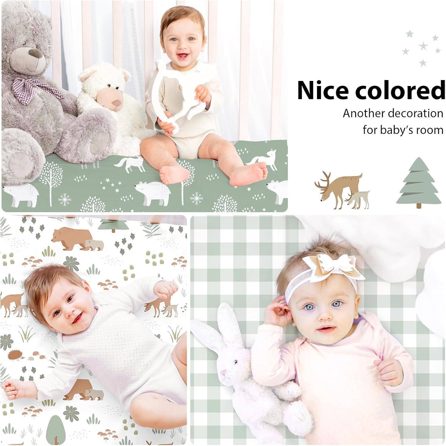 Thumbnail 5 de FIEMOL Cot Bed Sheets 140 x 70cm fitted (3-pack) in Green Forest Bear print