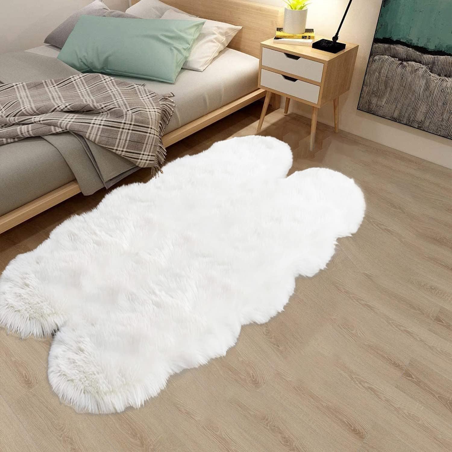Thumbnail 1 de Latepis 4x6 White Faux Fur Rug