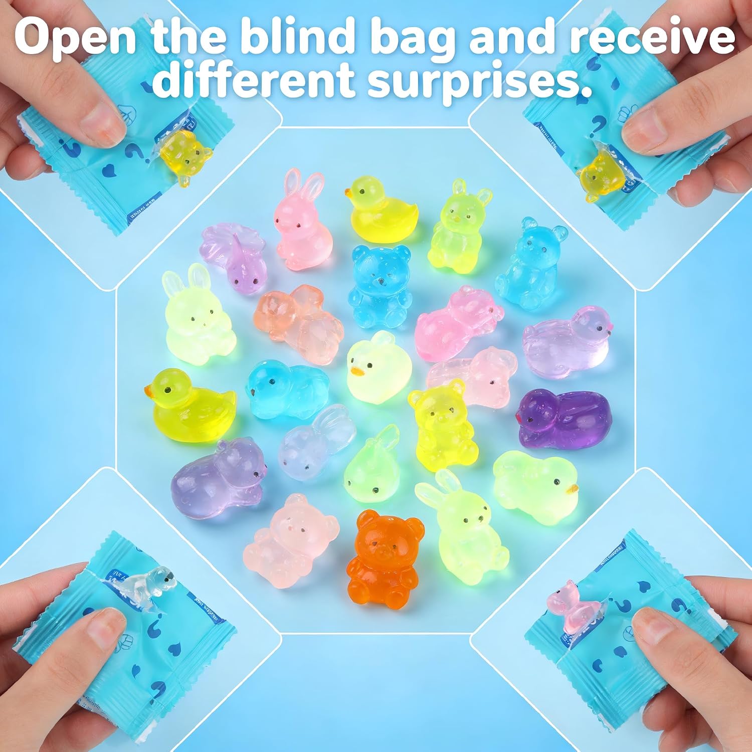 Detalle 2 de Eichopmen YGSZDW-MD-100 Glow-in-the-Dark Mini Resin Animals, 100-Piece Set