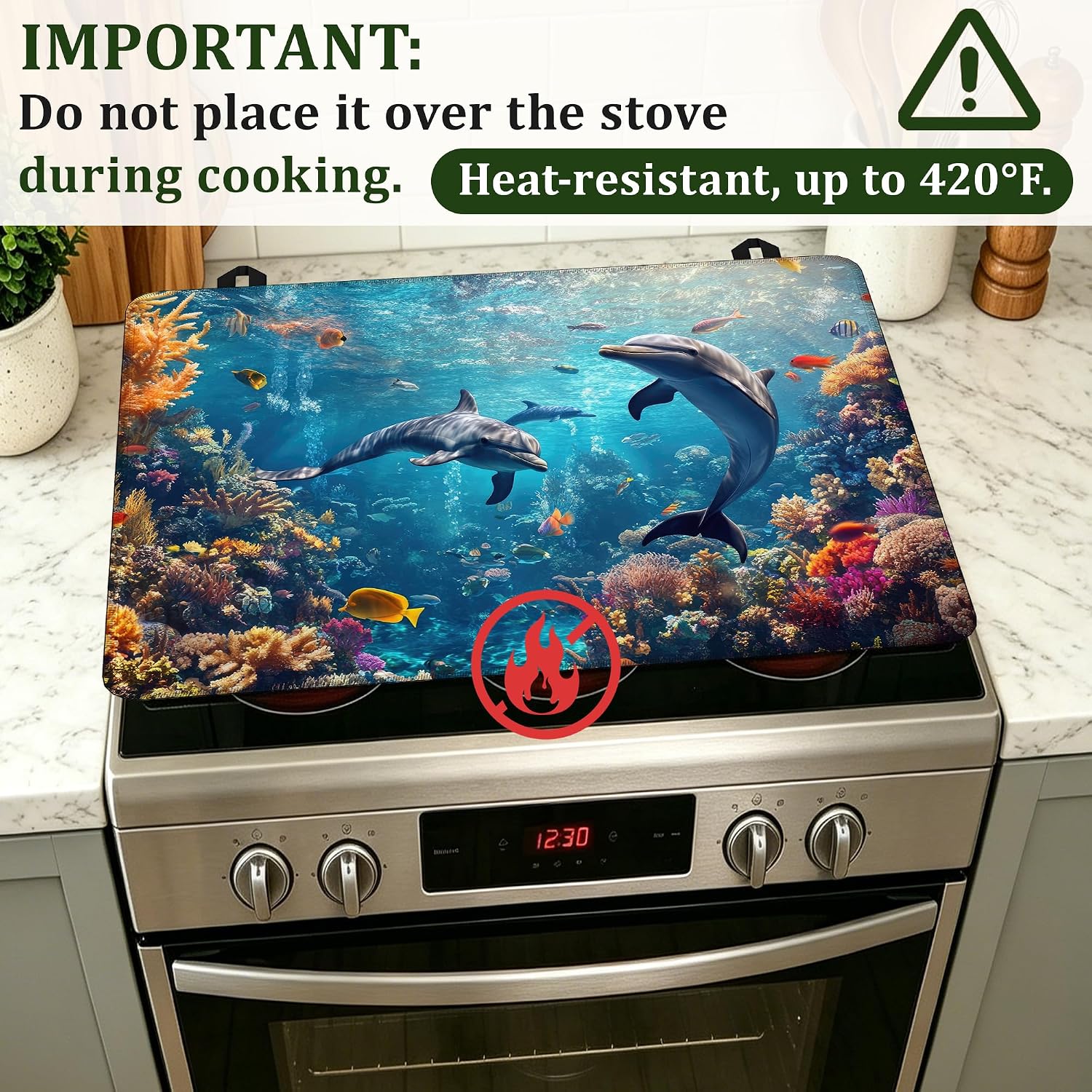 Thumbnail 3 de Qvvhorx QVV-SC-123 Dolphin Coral Reef Ocean Stove Top Cover, 28.5 x 20.5 in