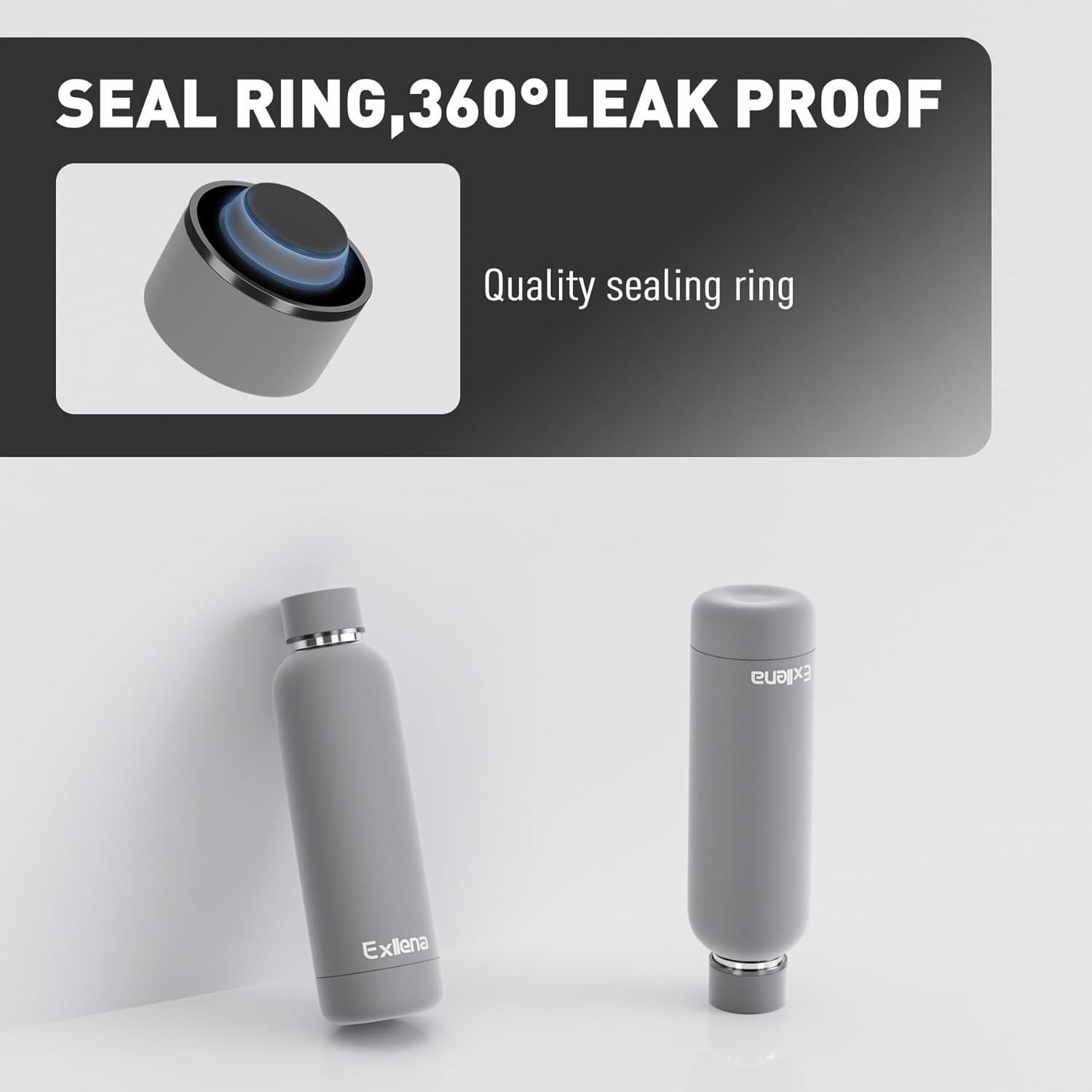 Thumbnail 4 de Exllena insulated water bottle 500ml with clip – double-wall vacuum drinks bottle (grey)