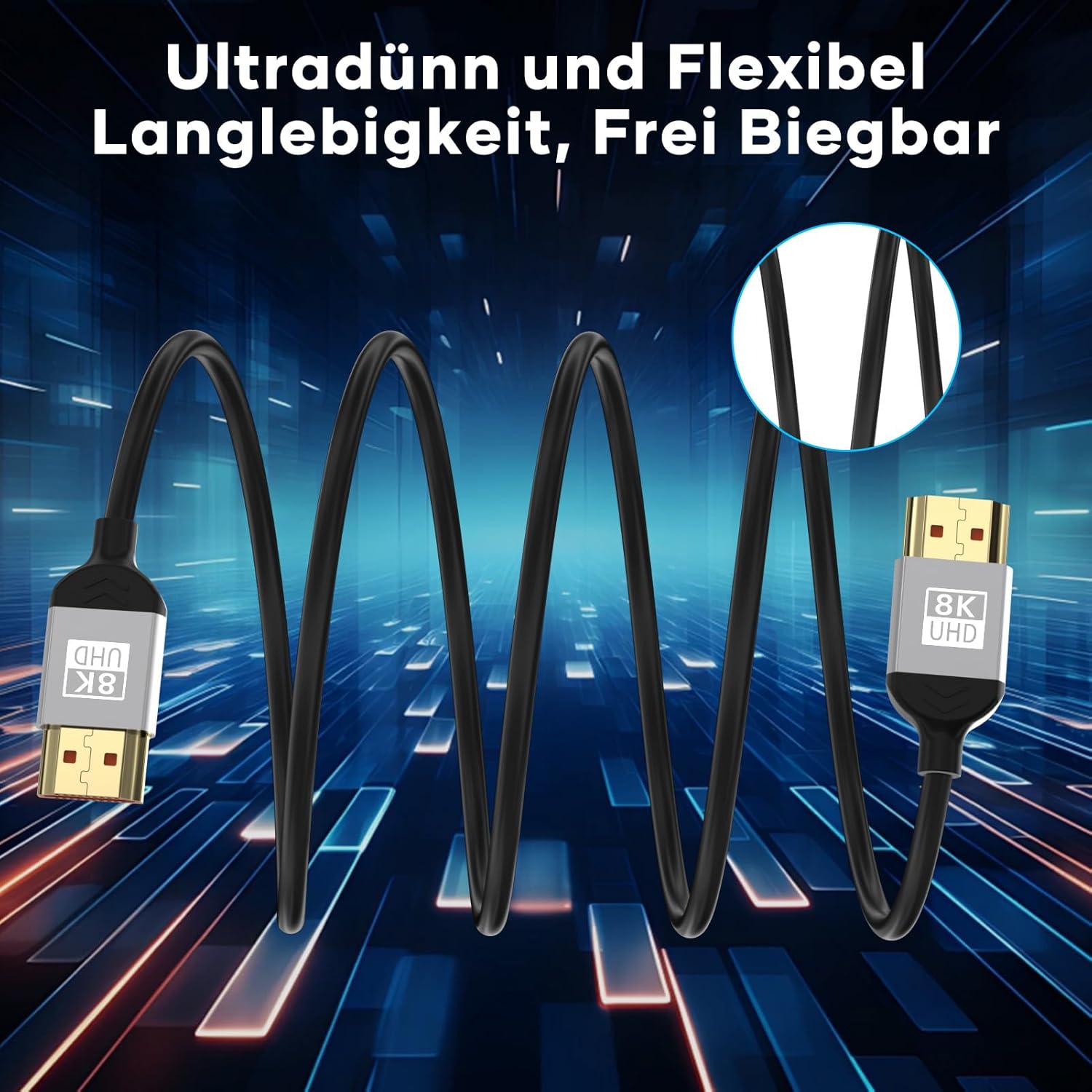 Thumbnail 1 de Kryoza Ultradünnes HDMI Kabel 2M 8K – extrem flexibel, 2.1 High Speed