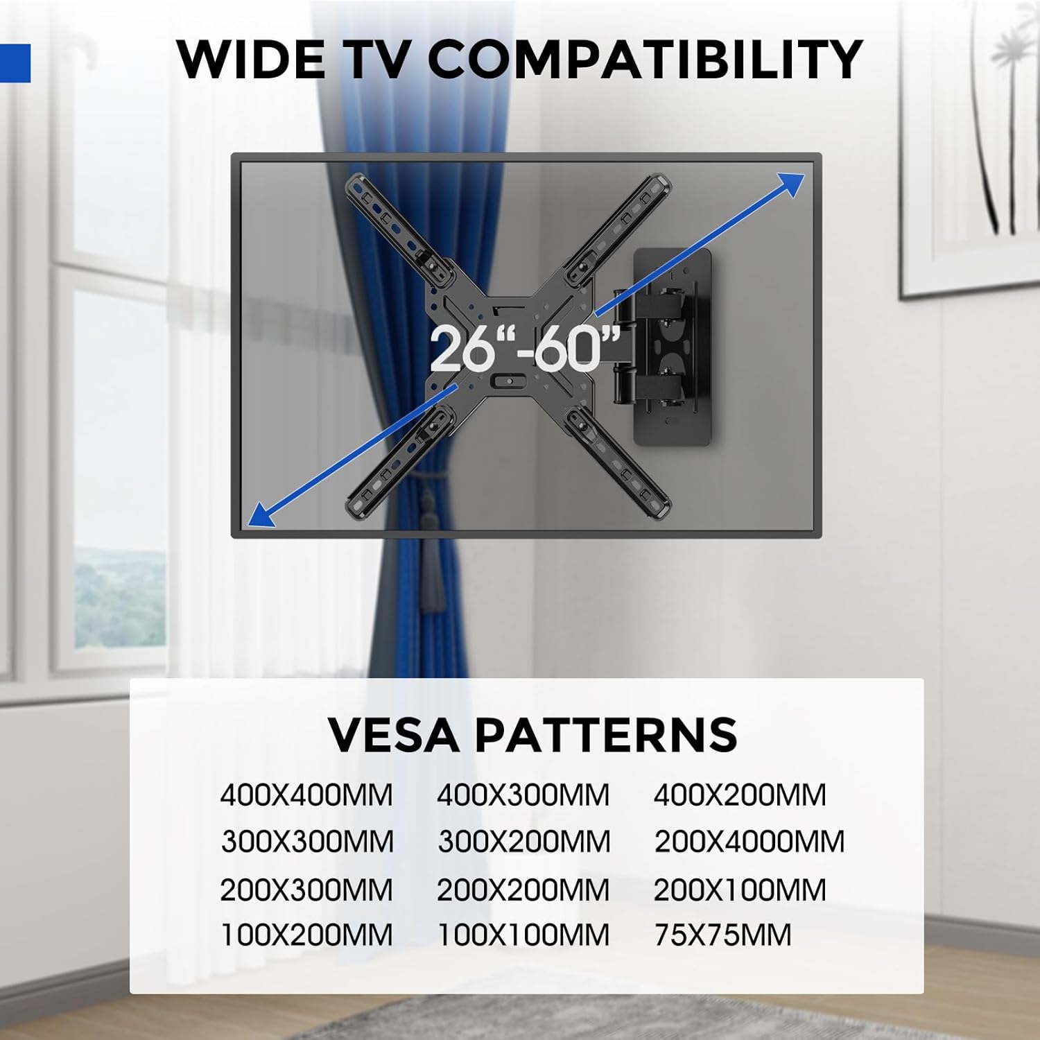 Detalle de JXMTSPW TV Wall Bracket for 26–60in TVs with Corner Mount, Swivel and Tilt