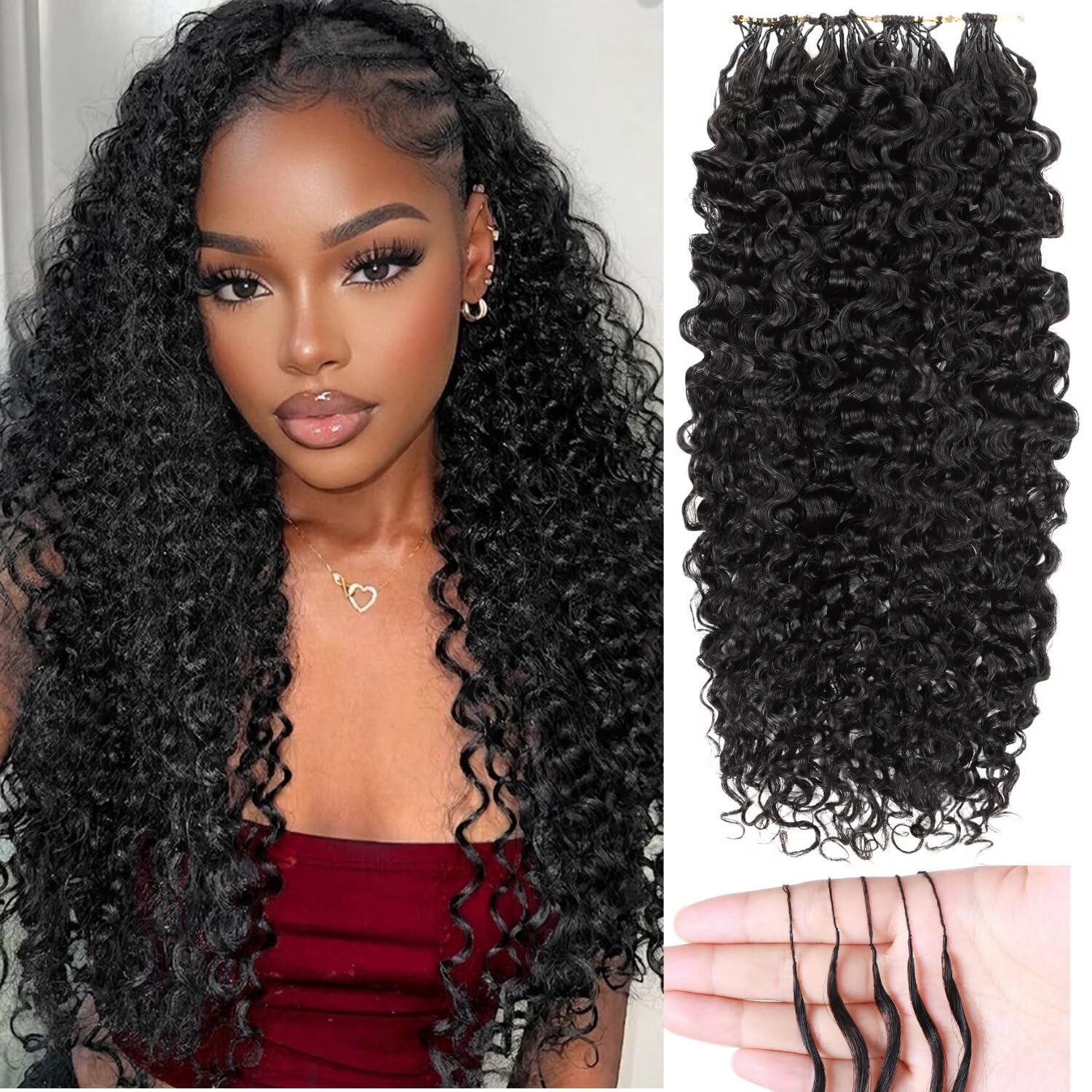Detalle de Miracle Invisible Knots Feather Crochet Hair 18in, 55g—Pre-Looped, Natural Wave