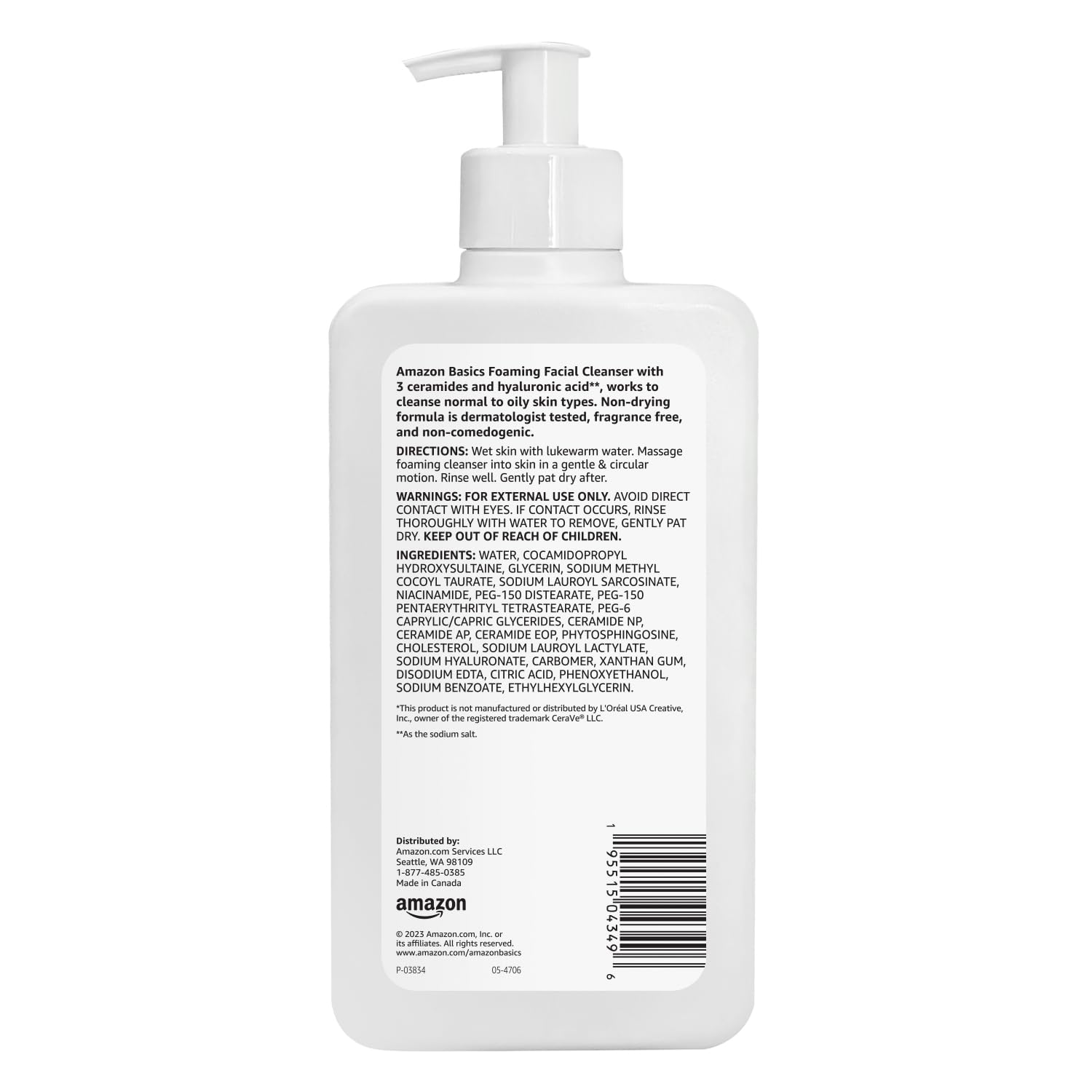 Detalle de Amazon Basics Foaming Facial Cleanser with Ceramides & Hyaluronic Acid (12 fl oz) — Fragrance-Free Daily Face Wash