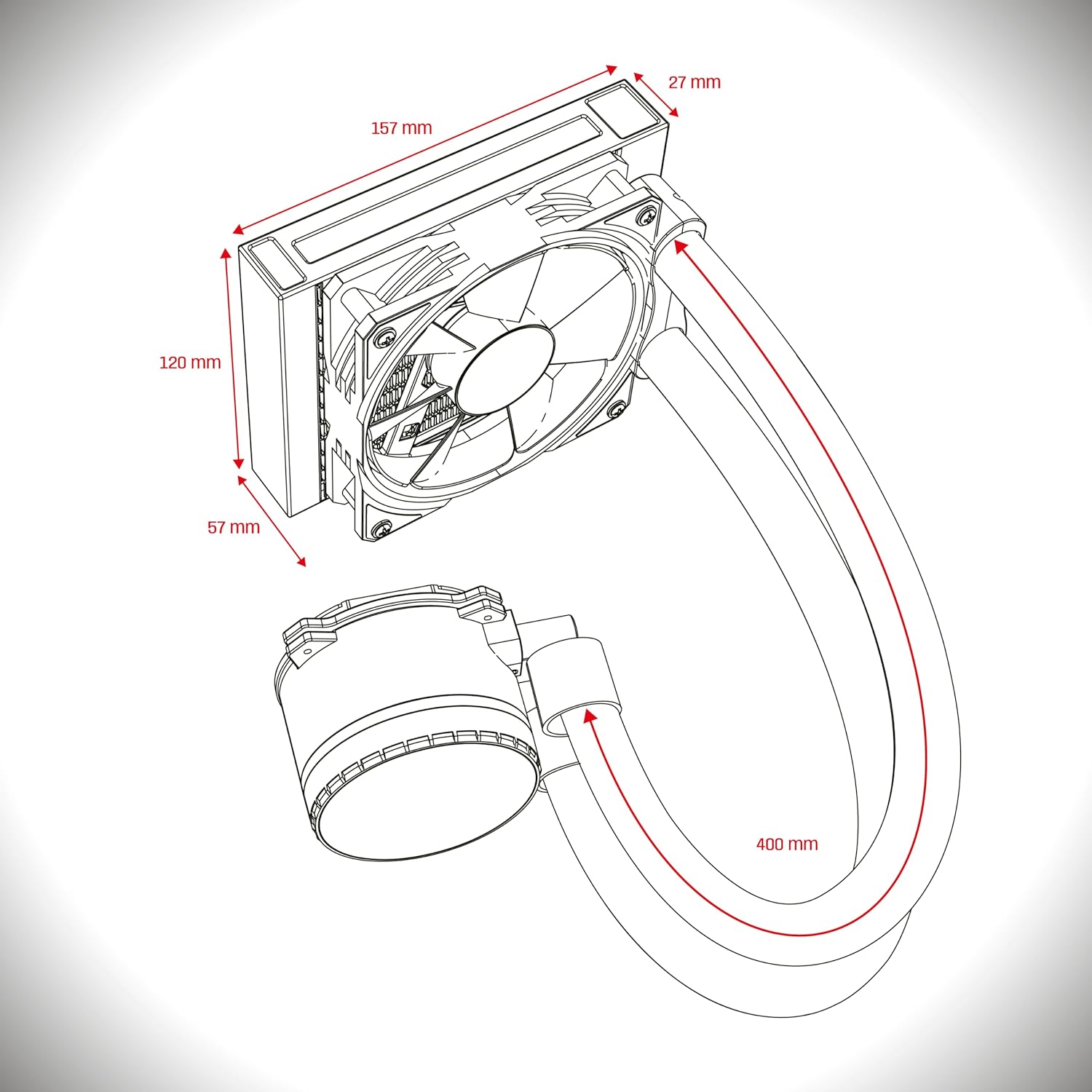 Thumbnail 5 de EMPIRE GAMING Guardian P-W120 AIO-Wasserkühlung (1x120 mm) für Intel LGA 1700/1200/115X/1366/2066/2011 und AMD AM5/AM4 – ARGB 3-Pin 5V, schwarz