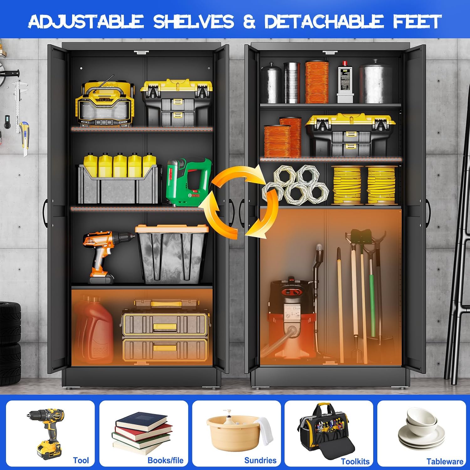 Thumbnail 3 de GAIOUS MG-XM-SM007 63-Inch Metal Storage Cabinet with 2 Doors and 3 Adjustable Shelves