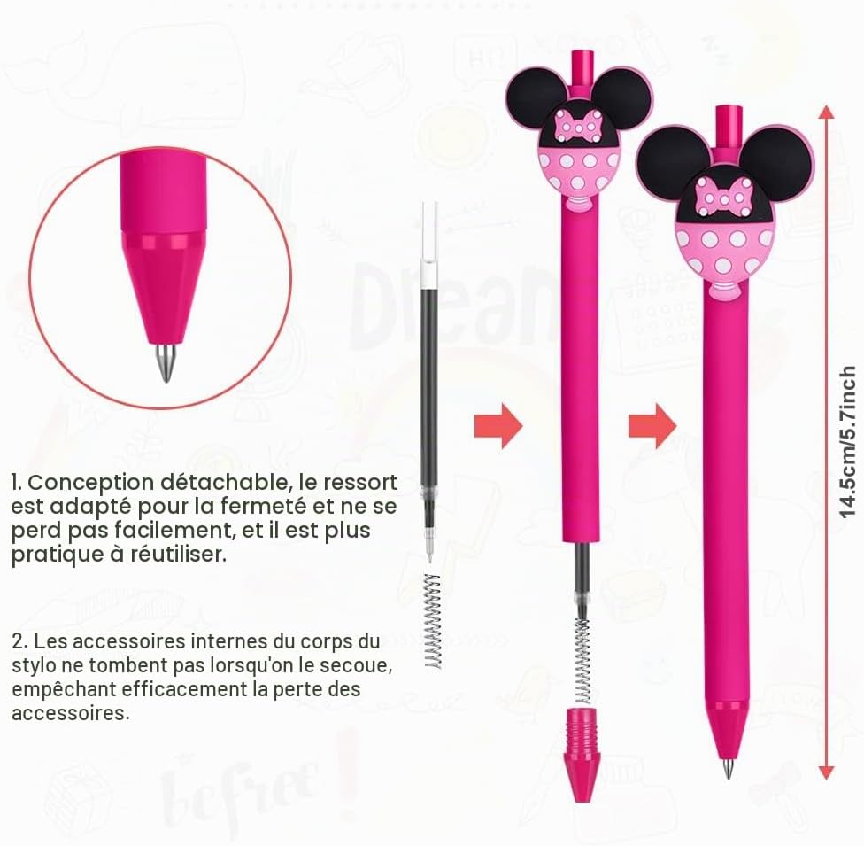 Detalle de AUAUY M1-3465935 intrekbare balpennen met muizenkopjes, zwarte inkt, 0,5 mm