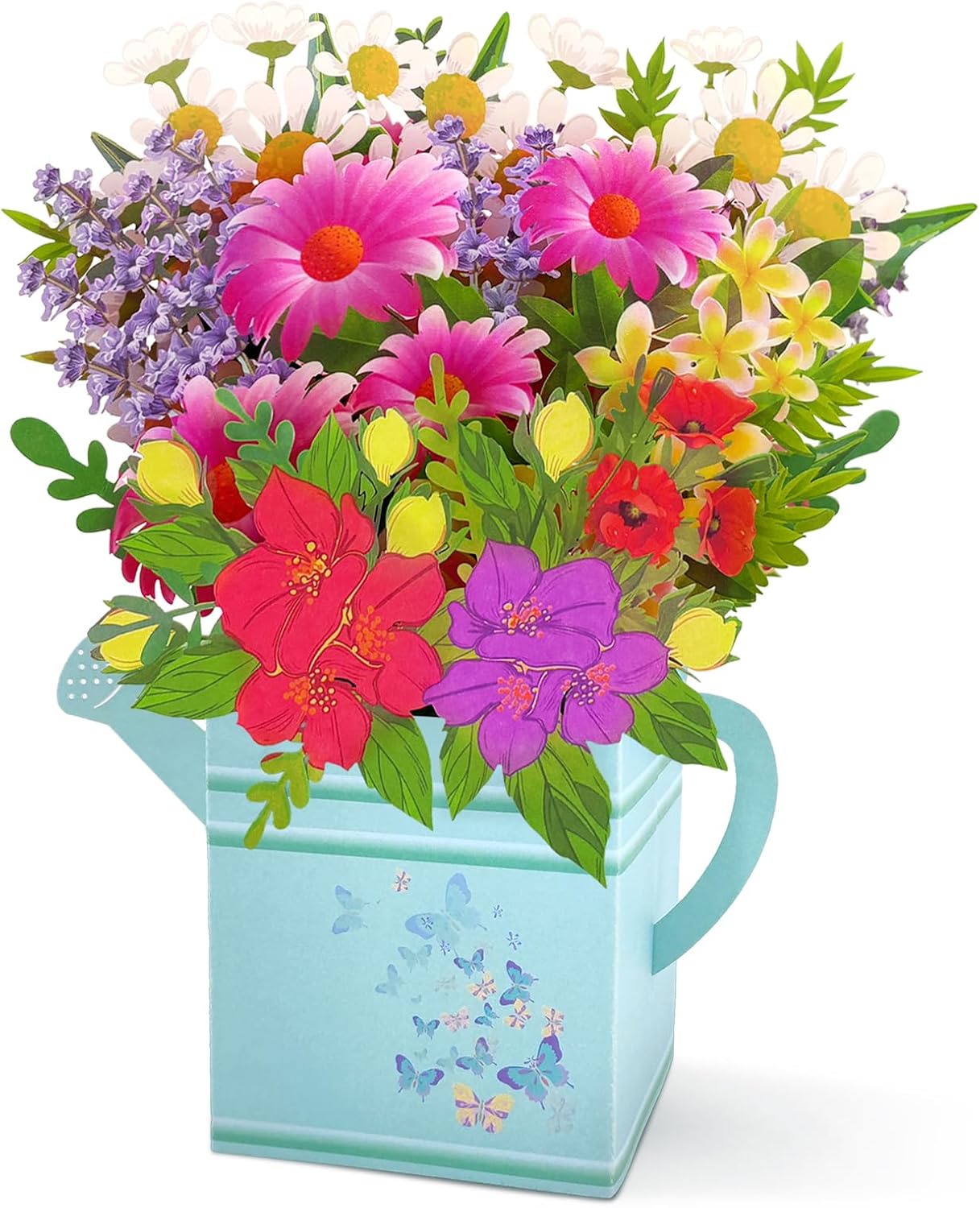 Detalle de Hierein Pop Up Birthday Cards for Women: Blue Watering Can Flower Bouquet