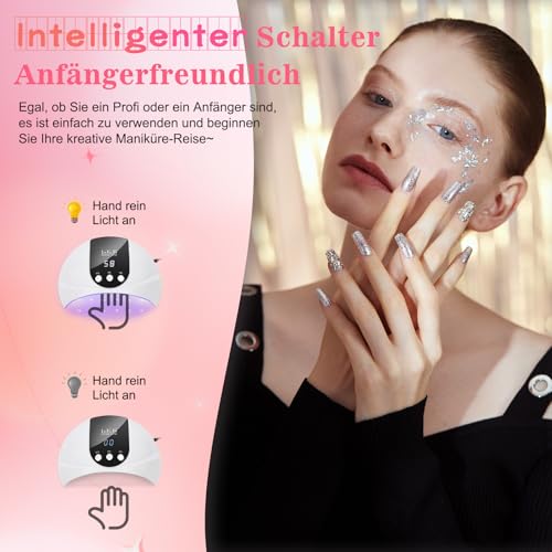 Detalle de LKE UV Lampe 54W für Gel-Nägel – Tragbar, USB-betrieben, 3 Timer, LCD Display, Auto-Sensor
