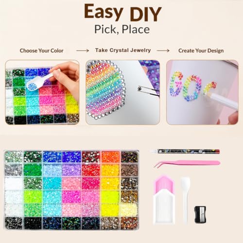 Detalle de Mytovosn 42000 Pcs 3mm Resin Jelly Rhinestones Kit with 42 Colours – Flatback Rainbow Gems, Includes Tweezer and Rhinestone Pen