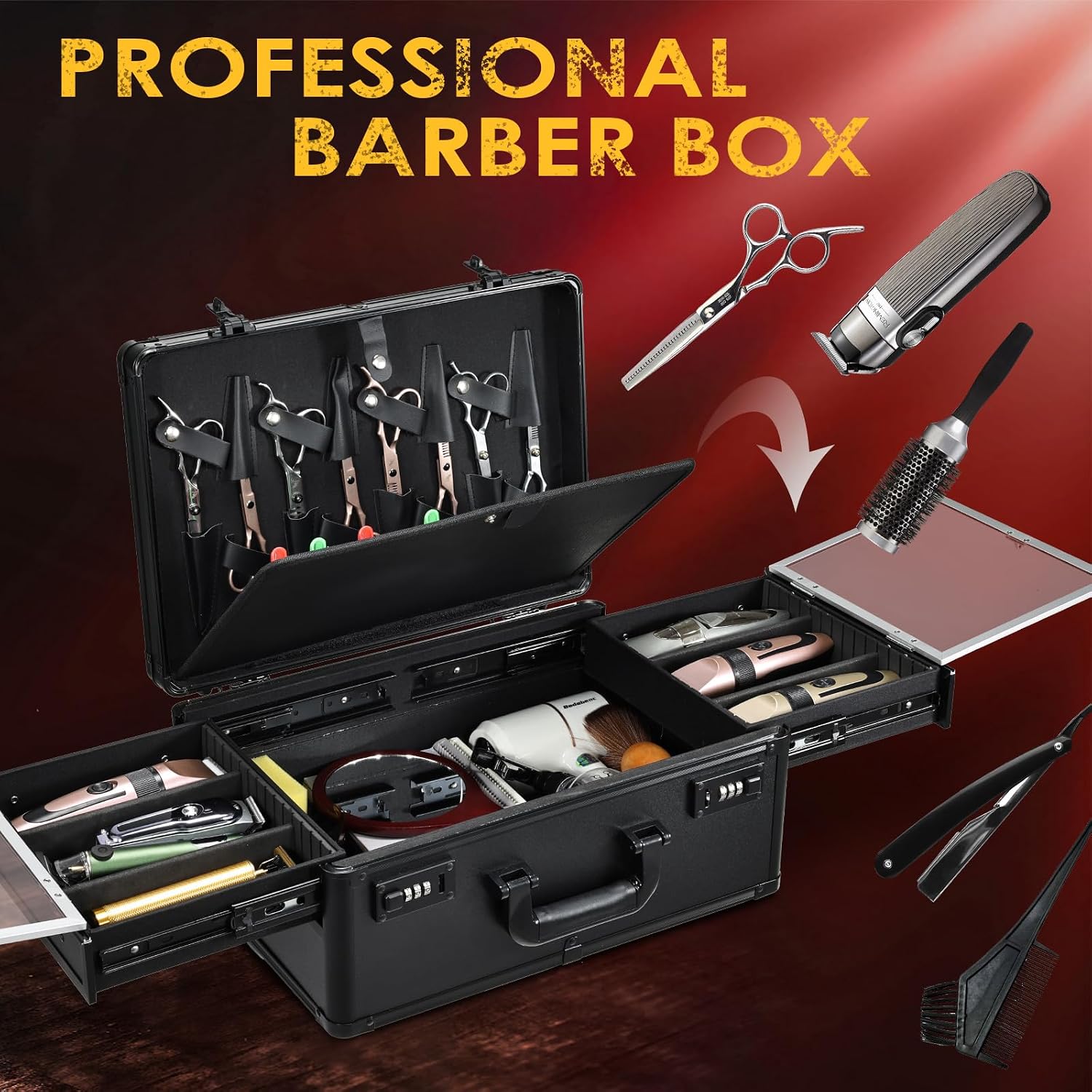 Thumbnail 1 de Yueieoun Barber Case 6 Clippers Sliding Tray: Professional On-the-Go Tool Organizer