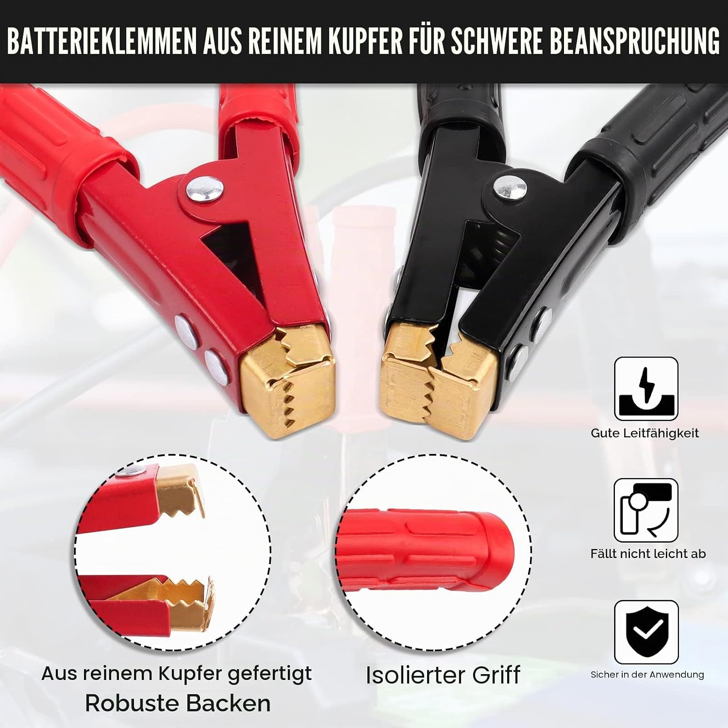 Detalle de JatilEr 1000A Großkrokodilklemmen – isoliert, aus Reinkupfer, 16–35 mm²