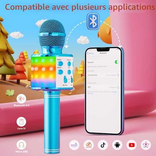 Detalle de Ankuka AP05 Microphone Sans Fil Karaoké 4 en 1 avec LED — Bleu