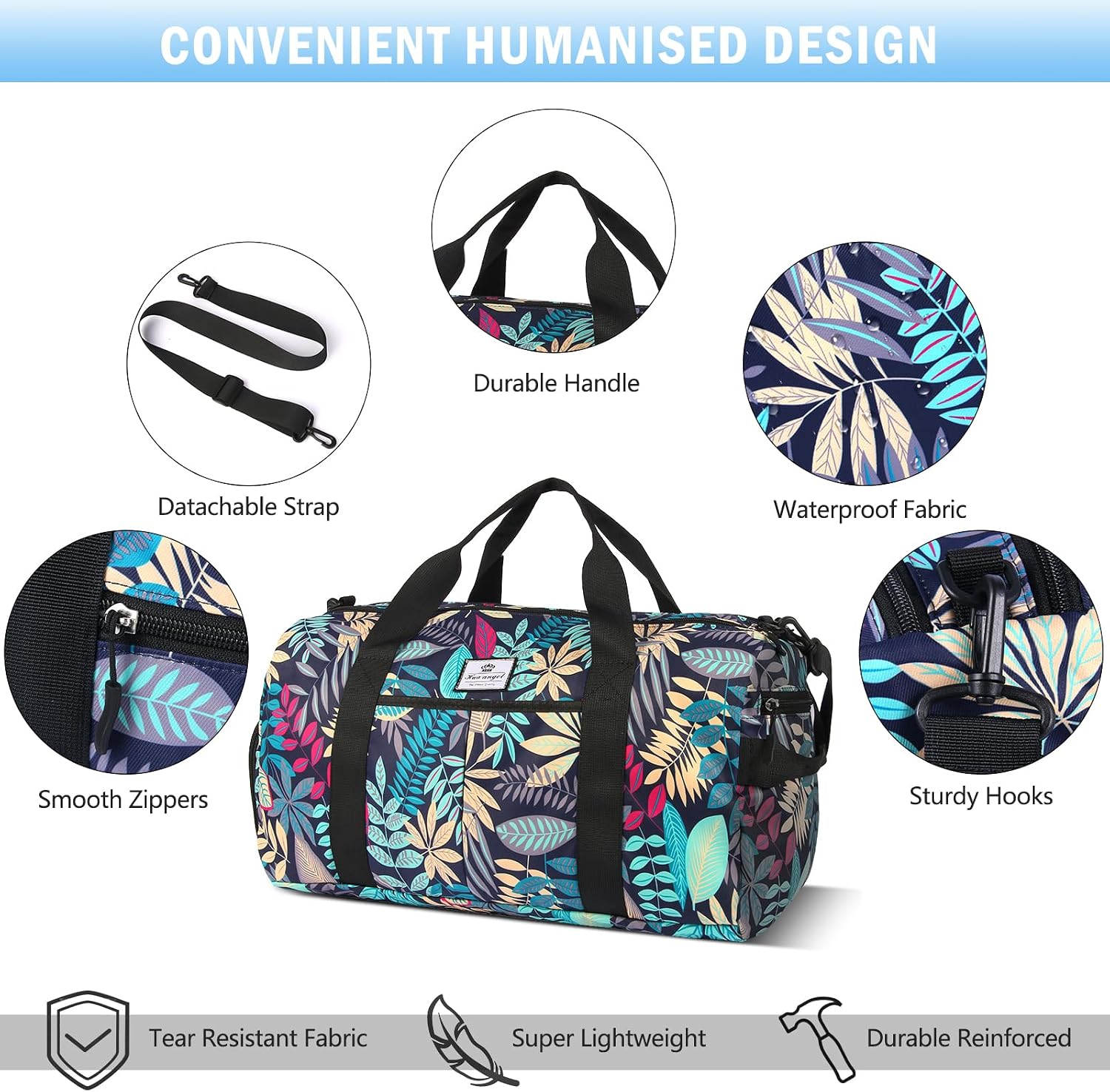 Thumbnail 3 de HUA ANGEL Sporttasche Damen 30L mit Nassfach & Schuhfach – faltbar, wasserdicht, Weekender für Fitnessstudio, Schwimmbad und Reisen