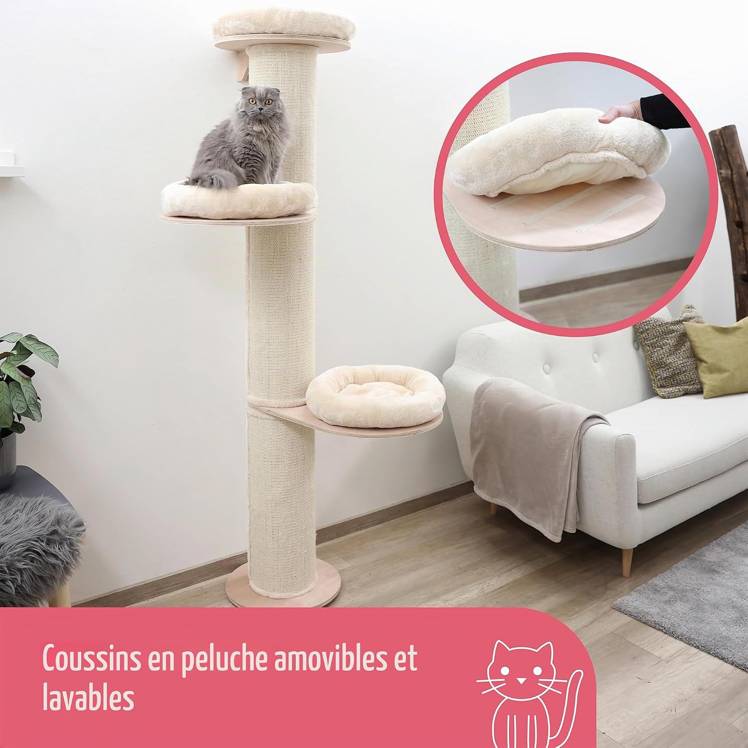 Thumbnail 1 de Kerbl Dolomit Tower: Arbre à Chat robuste Ø38 cm, hauteur 187 cm (Beige)