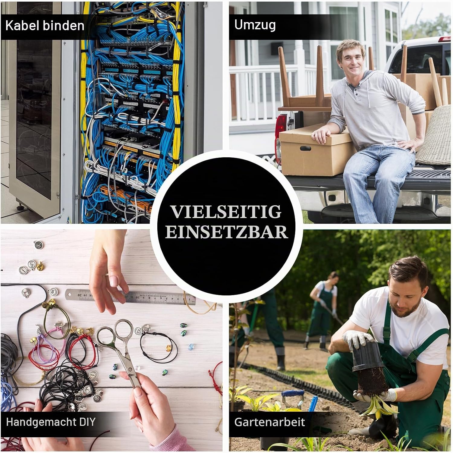Thumbnail 6 de JelKen Kabelbinder 250 Stück, Schwarz, 300 mm x 4,8 mm – Selbstsichernd, UV-beständiges PA66, strapazierfähig für Zuhause, Büro und Garten