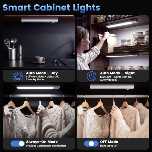 Detalle de daphomeu 30cm Rechargeable Under-Cabinet Lights, 3-Pack with Motion Sensor