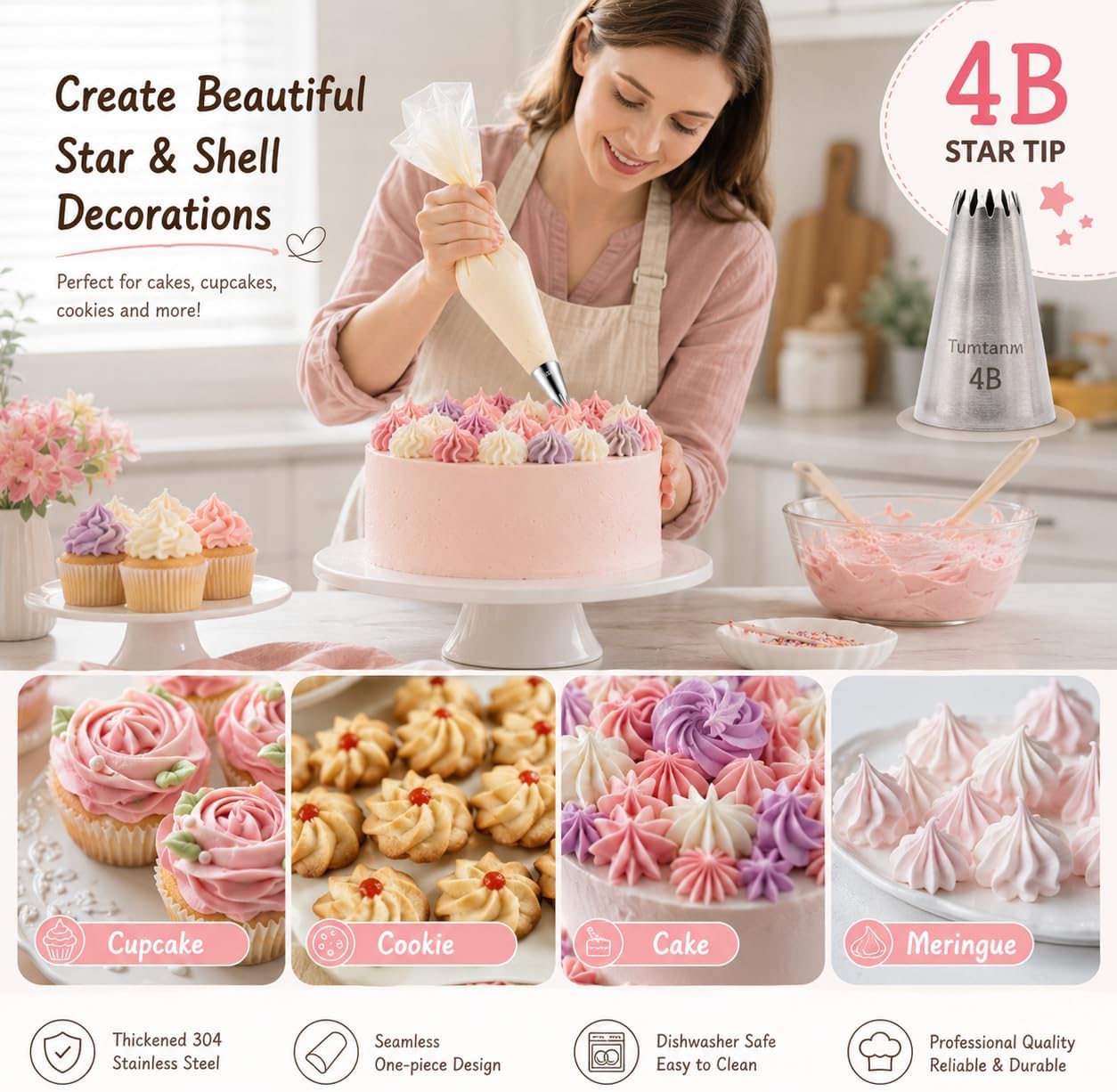 Thumbnail 5 de Tumtanm Piping Tips: 4B Large Stainless Steel Icing Tip Set (3 Pieces) for Cakes and Cupcakes