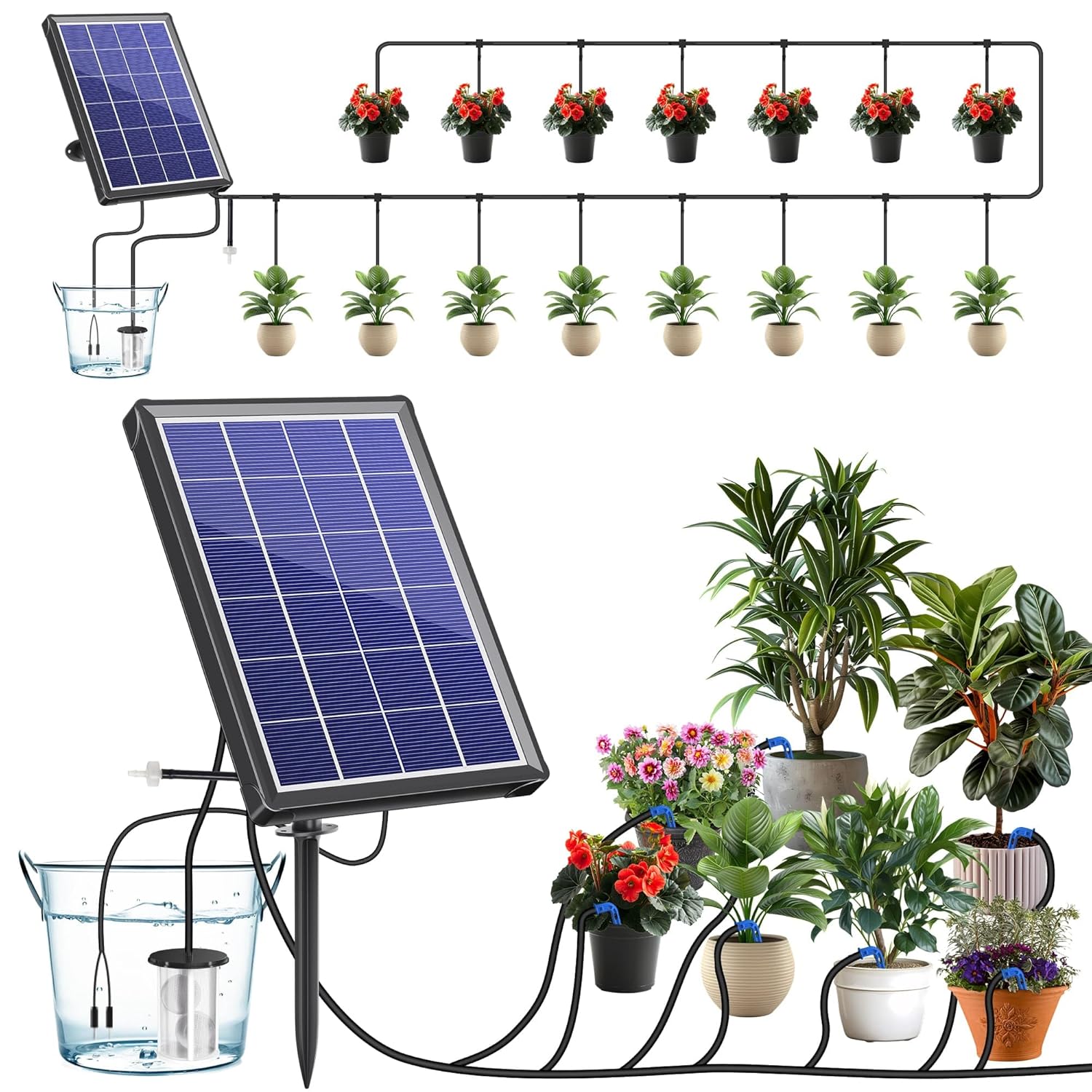 Detalle de Biling Solar Bewässerungssystem für bis zu 15–20 Topfpflanzen mit 3,5-W-Panel und 15 m Schlauch