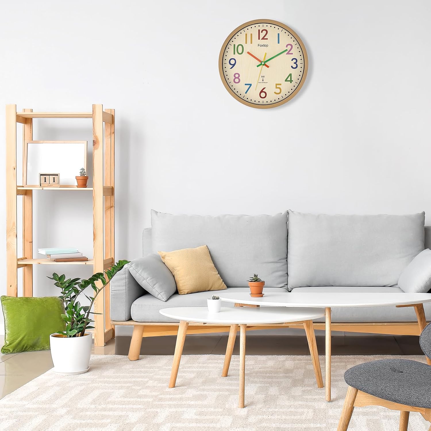 Detalle de Foxtop horloge enfant apprentissage-3 kinderwandklok, stille DCF-klok van 30 cm