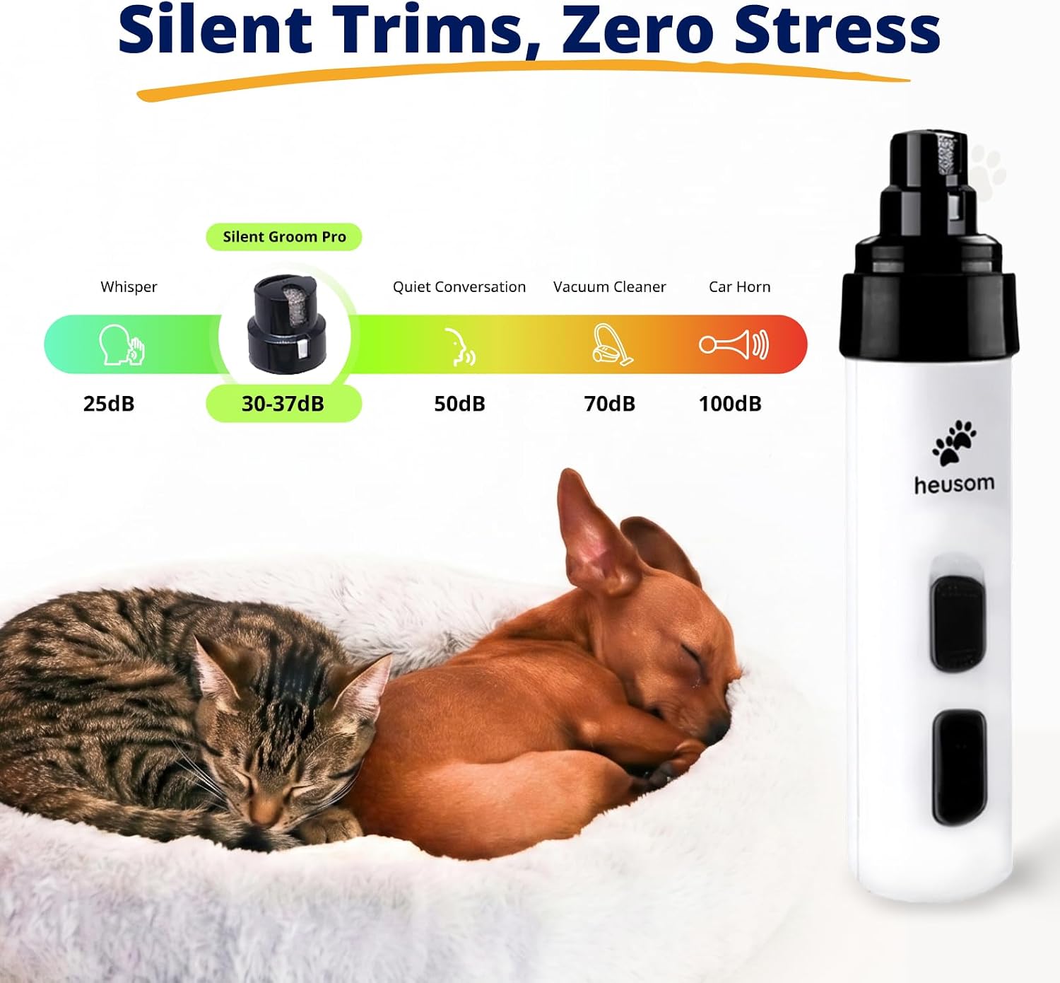 Detalle 2 de Heusom Silent Groom Pro Pet Nail Grinder — Whisper Quiet Claw Trimmer for Dogs, Cats, and More