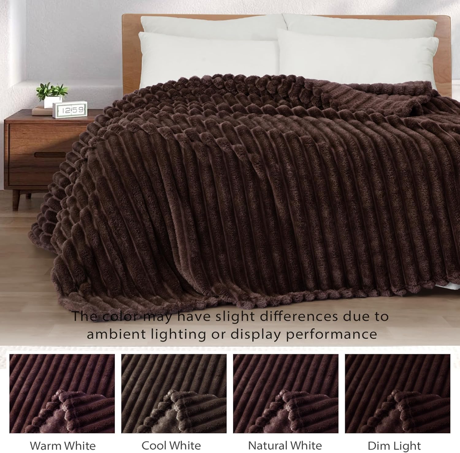 Thumbnail 2 de 230x265cm flannel fleece blanket in coffee