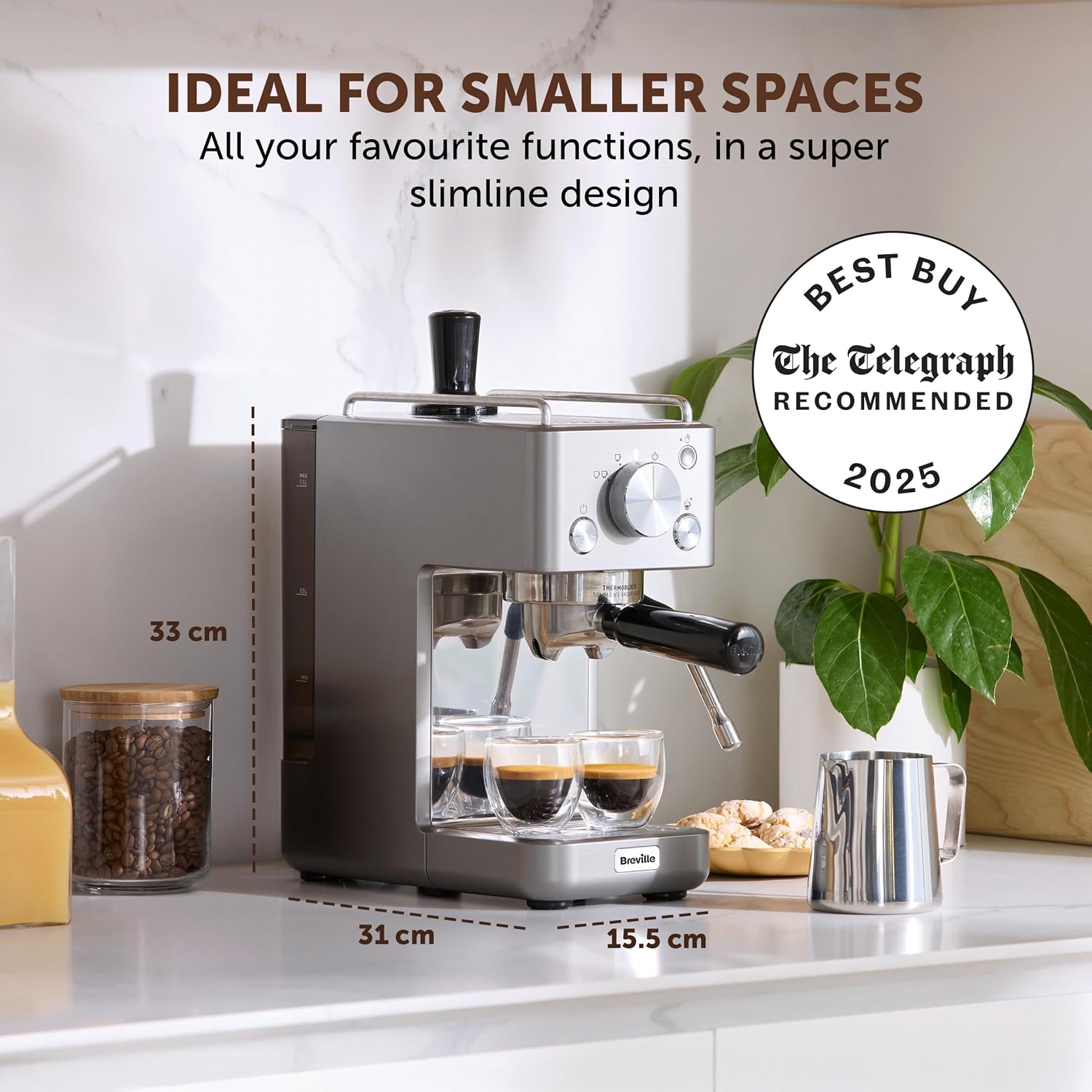 Detalle de Breville Barista Slimline Espresso Machine with Integrated Milk Frother