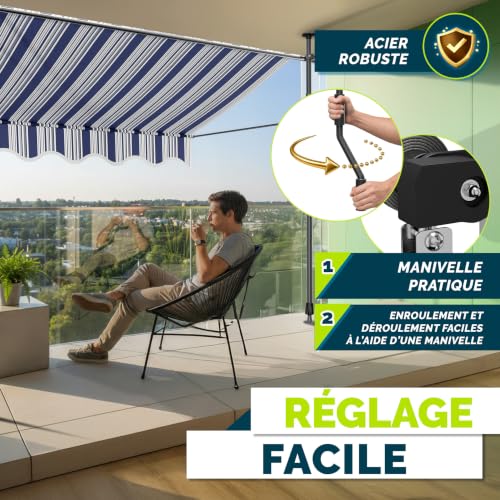 Detalle 1 de tillvex Store banne manuel 150 cm, toile bleu/gris UV50+