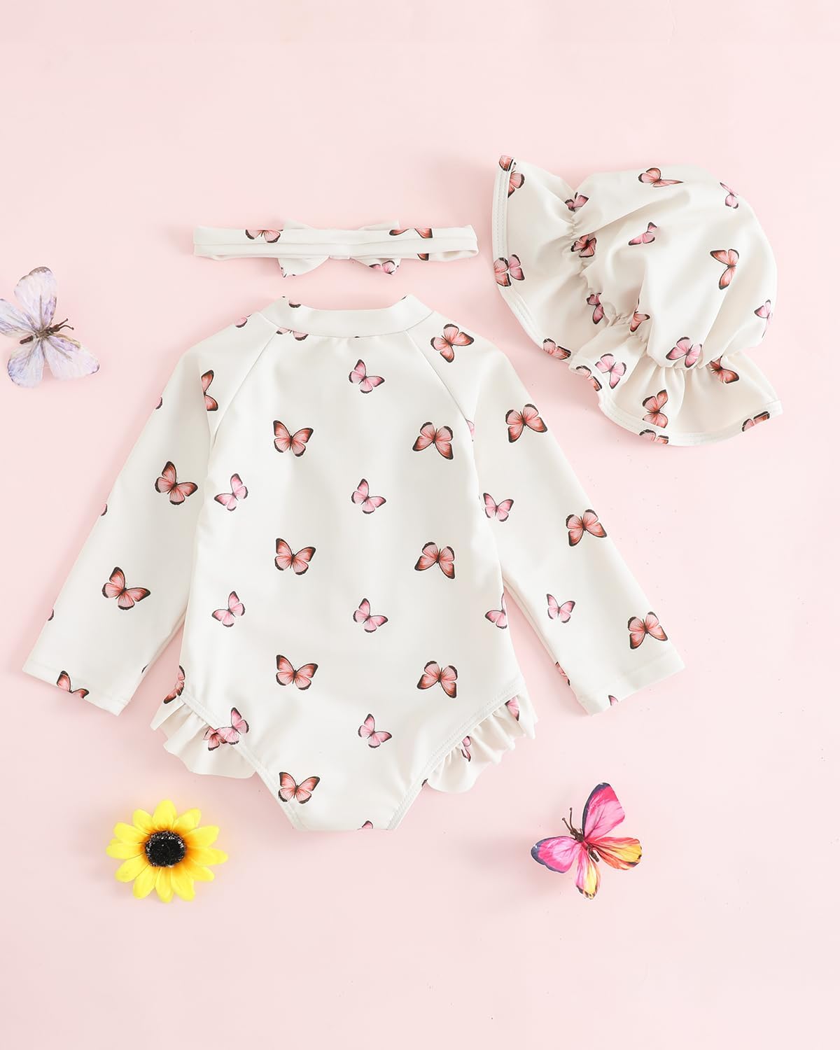 Thumbnail 3 de Baby Swimsuit Girl Newborn 3-Piece Set (0M–3T): Long Sleeve Swimwear with Hat & Headband