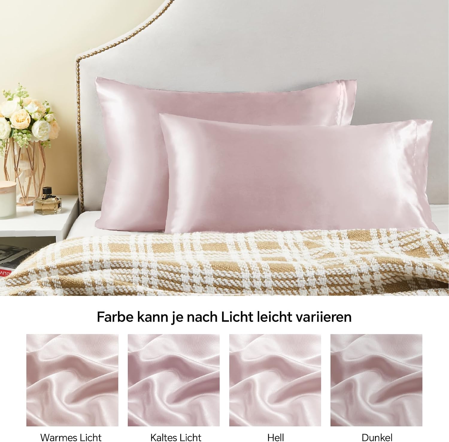 Thumbnail 5 de BEDELITE Satin Kissenbezug 40x60 Altrosa – Kopfkissenbezug 2er Set