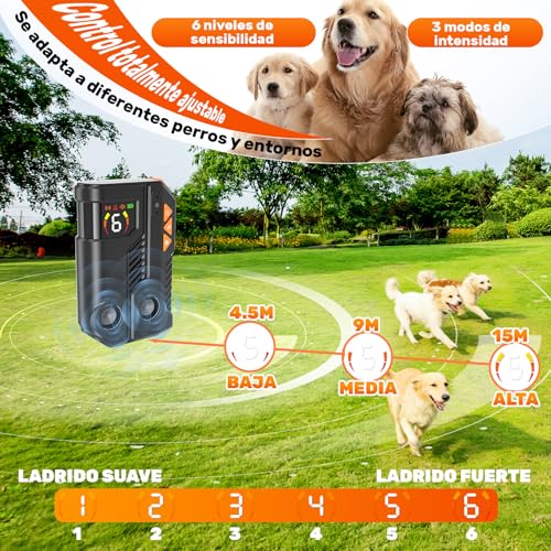 Detalle de Holercoco Antiladridos para Perros con AI Inteligente: Doble Emisor Ultrasonidos, 6 Niveles, IPX6 y 60 días de uso