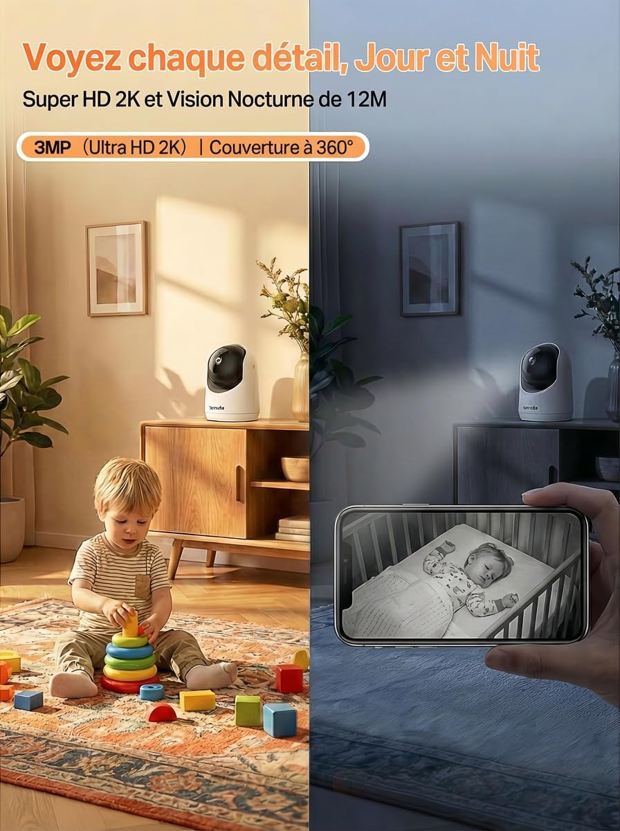 Thumbnail 5 de Tenda Caméra WiFi Intérieure 2K (3MP) WiFi 6 360° avec détection humaine IA et audio bidirectionnel