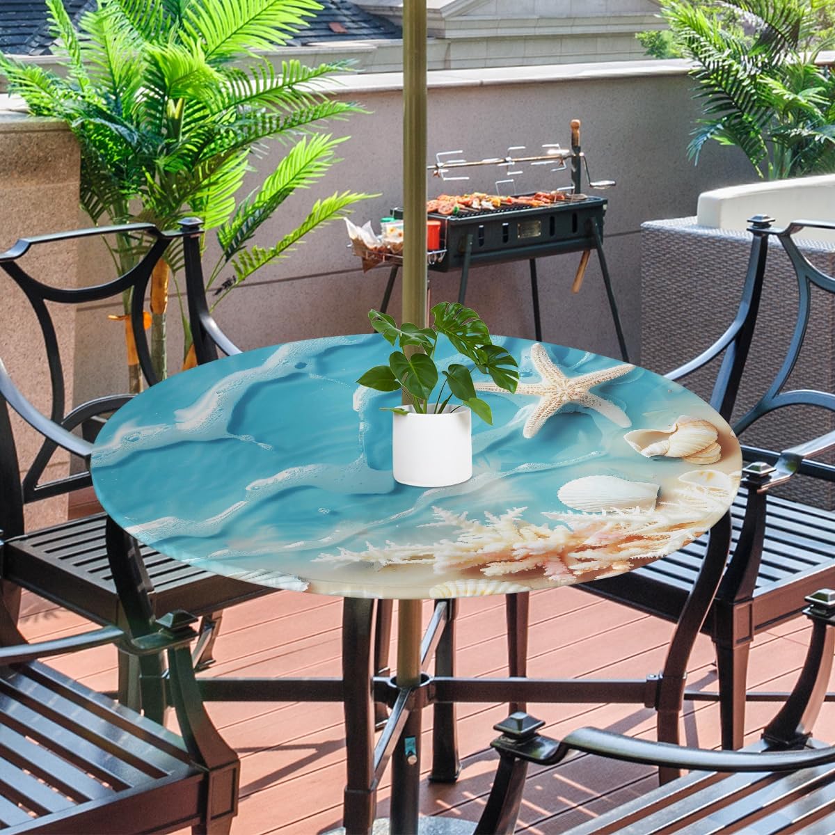 Detalle 2 de YPPAHHHH Round Outdoor Tablecloth, 45–56-Inch Fit