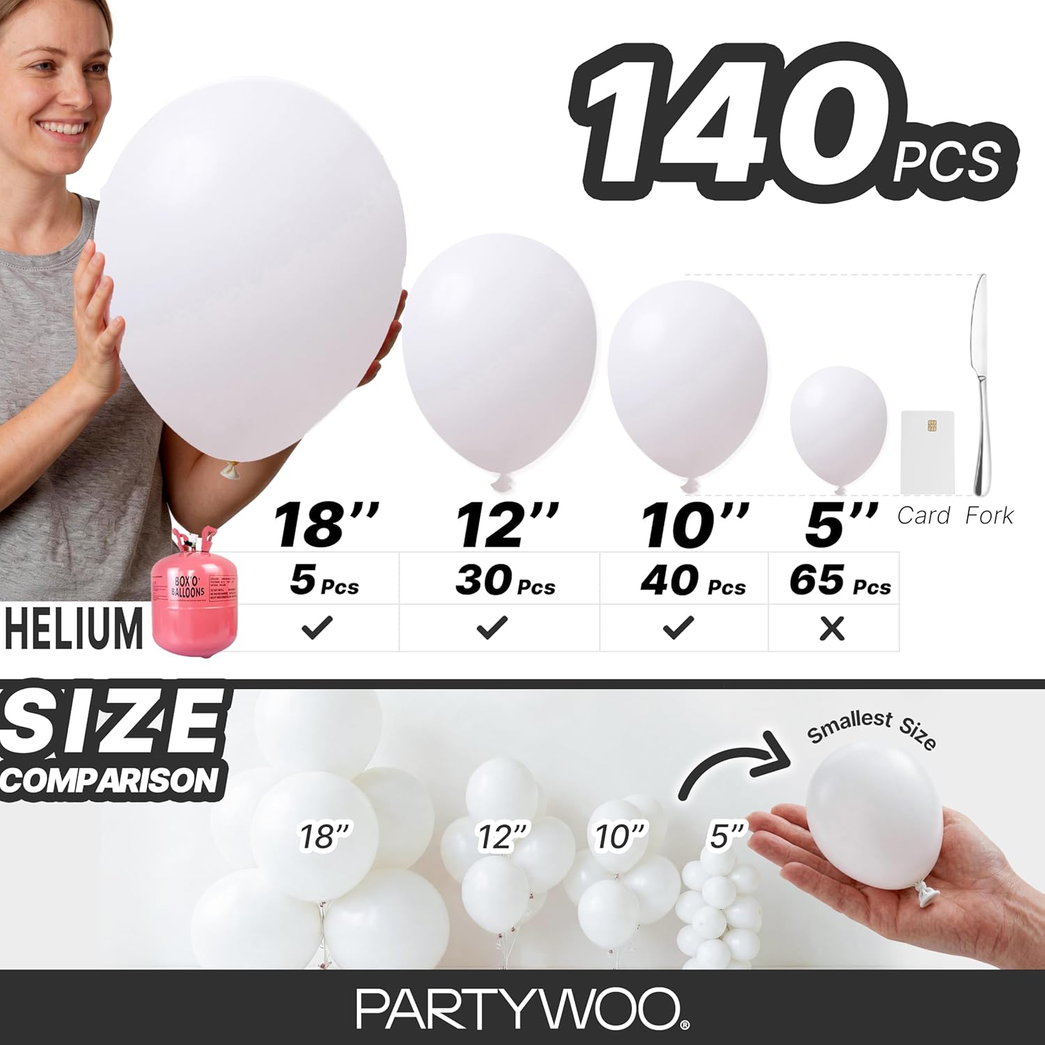 Thumbnail 5 de PartyWoo White Balloons 140 pcs