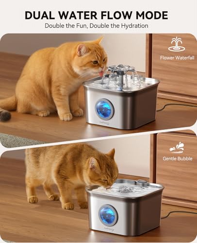 Detalle de FEELNEEDY Fontaine à Eau Chat INOX 2,8 L avec 3 Filtres