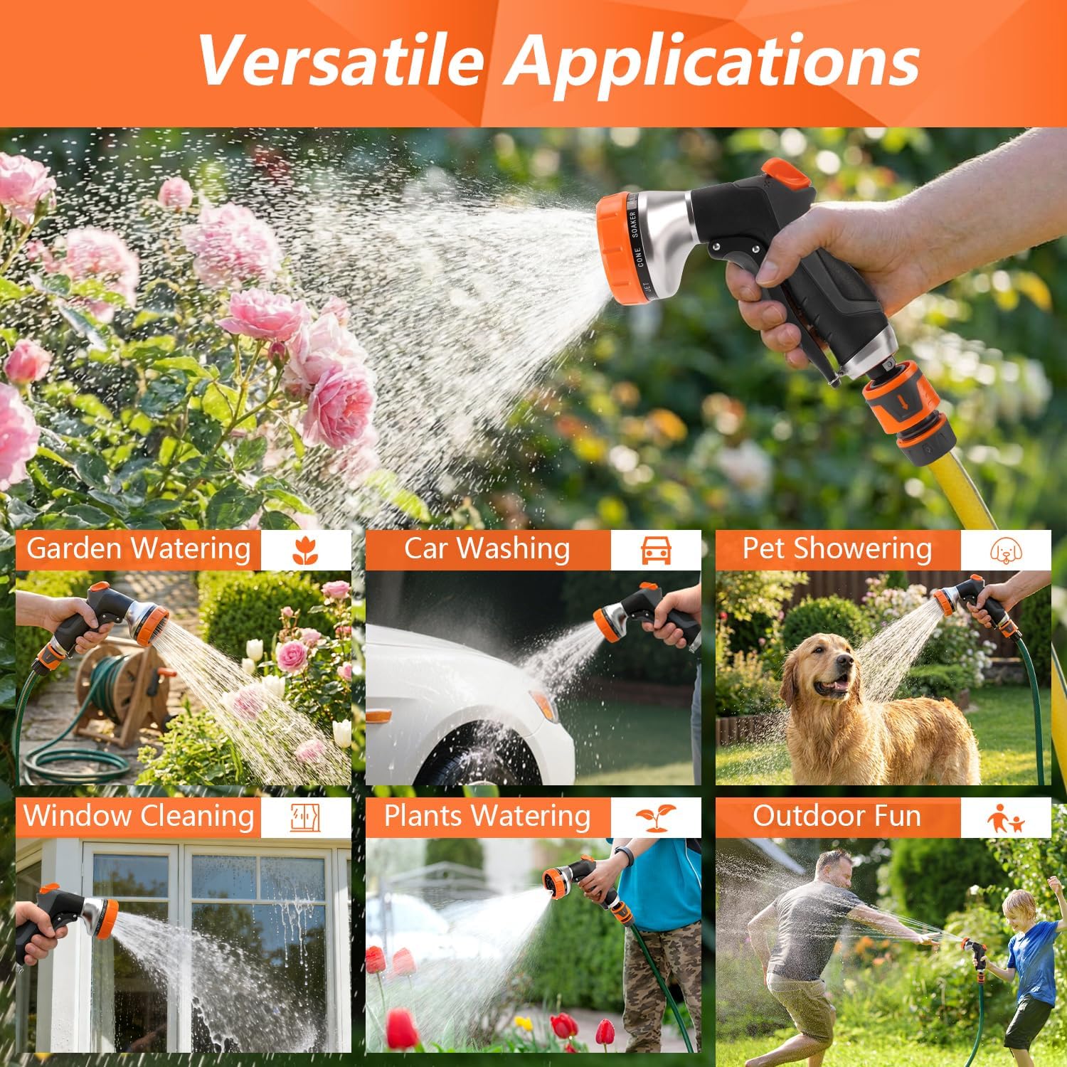 Thumbnail 6 de Hoofun set 2 pezzi doccetta da giardino con spruzzatore a 12 funzioni e collegamento rapido