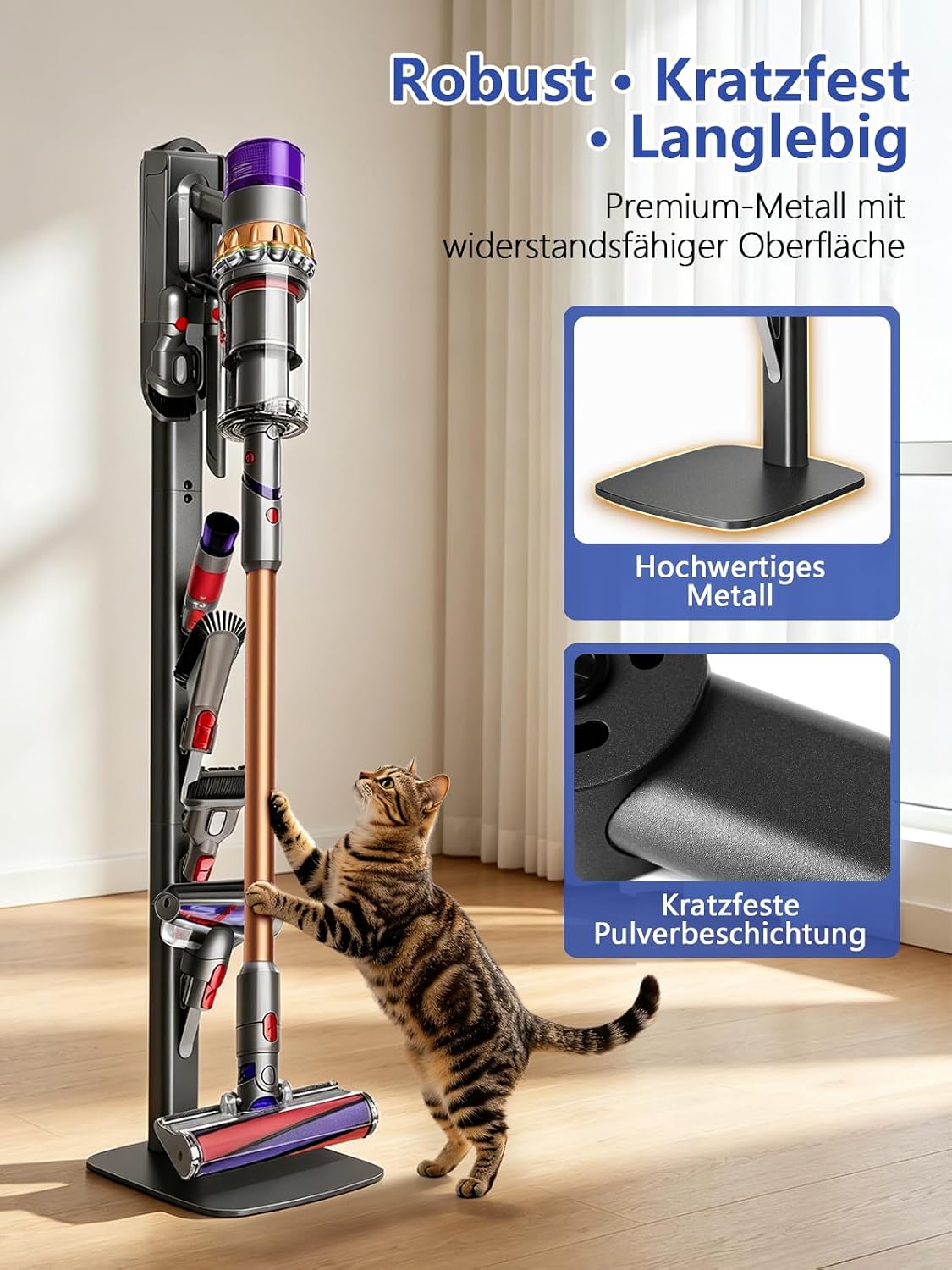 Detalle de JUPELI Staubsauger Ständer für Dyson V16/Gen5/V15/V12/V11/V10/V8/V7/V6 – metallisch, bohrfrei mit 4 Haken