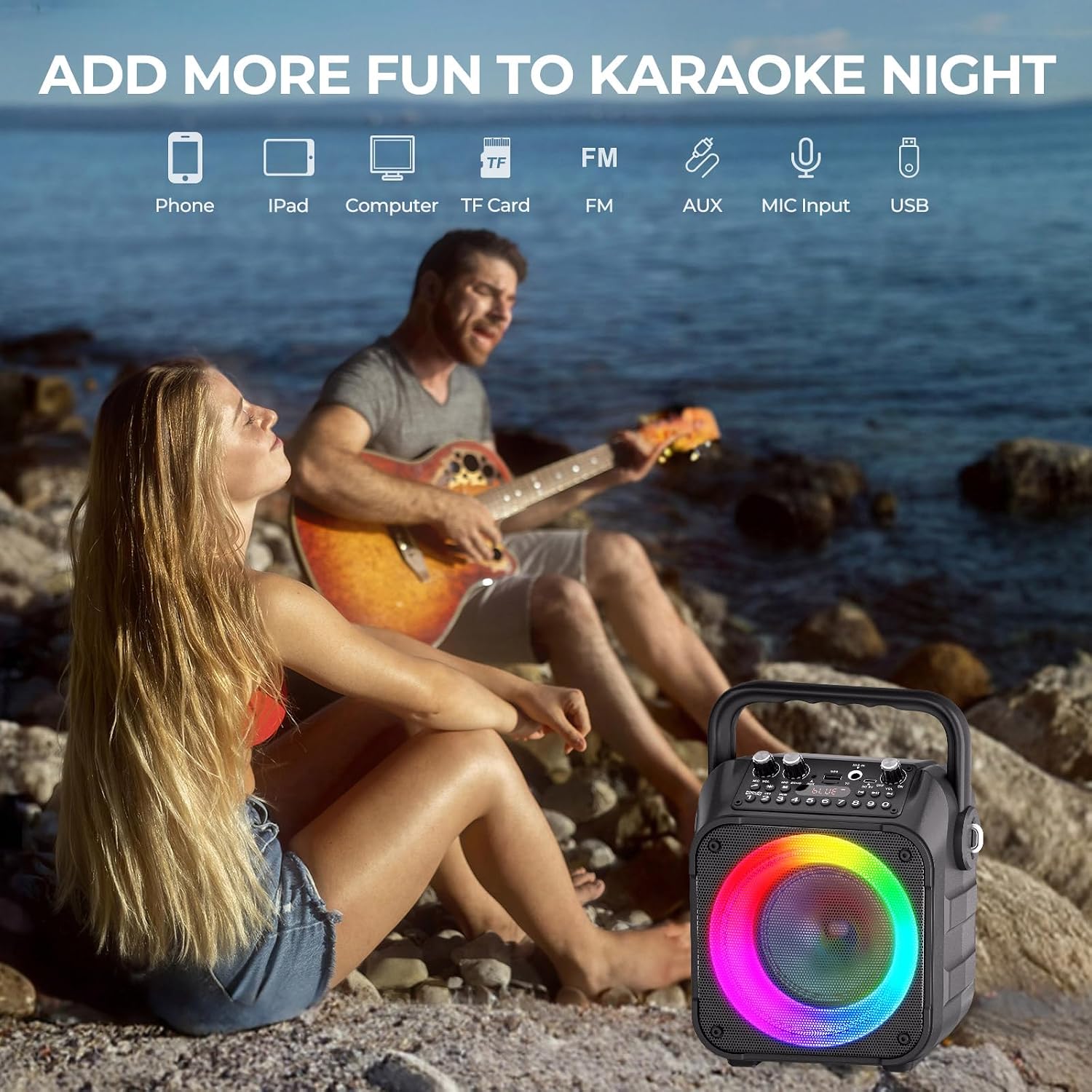 Detalle 2 de Ankuka karaokemachine met 2 draadloze microfoons, Bluetooth en TWS