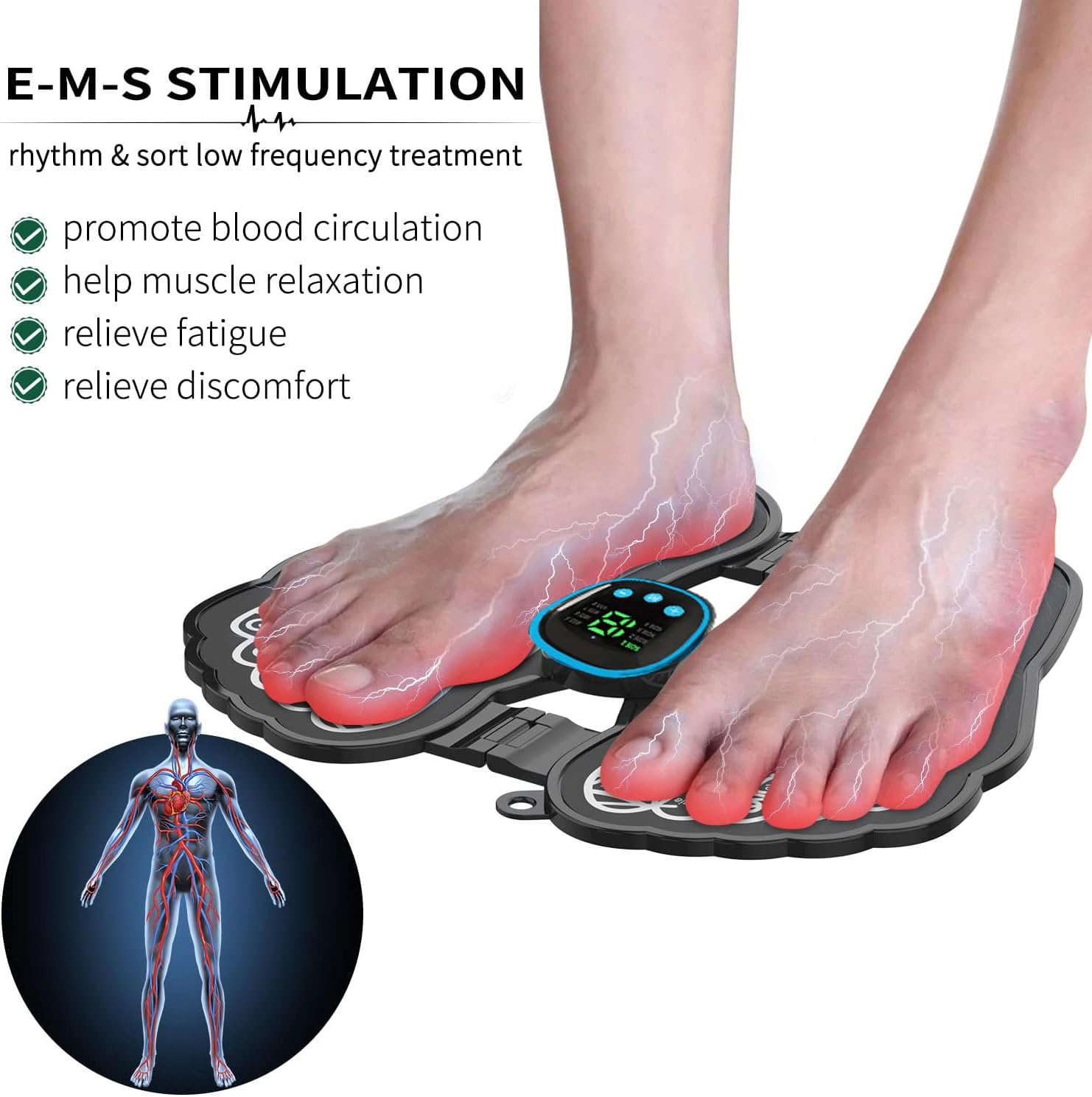 Detalle de HENESE EMS Massaggio piedi: massaggiatore portatile con 8 modalità e 19 intensità per stimolare la circolazione e alleviare il dolore