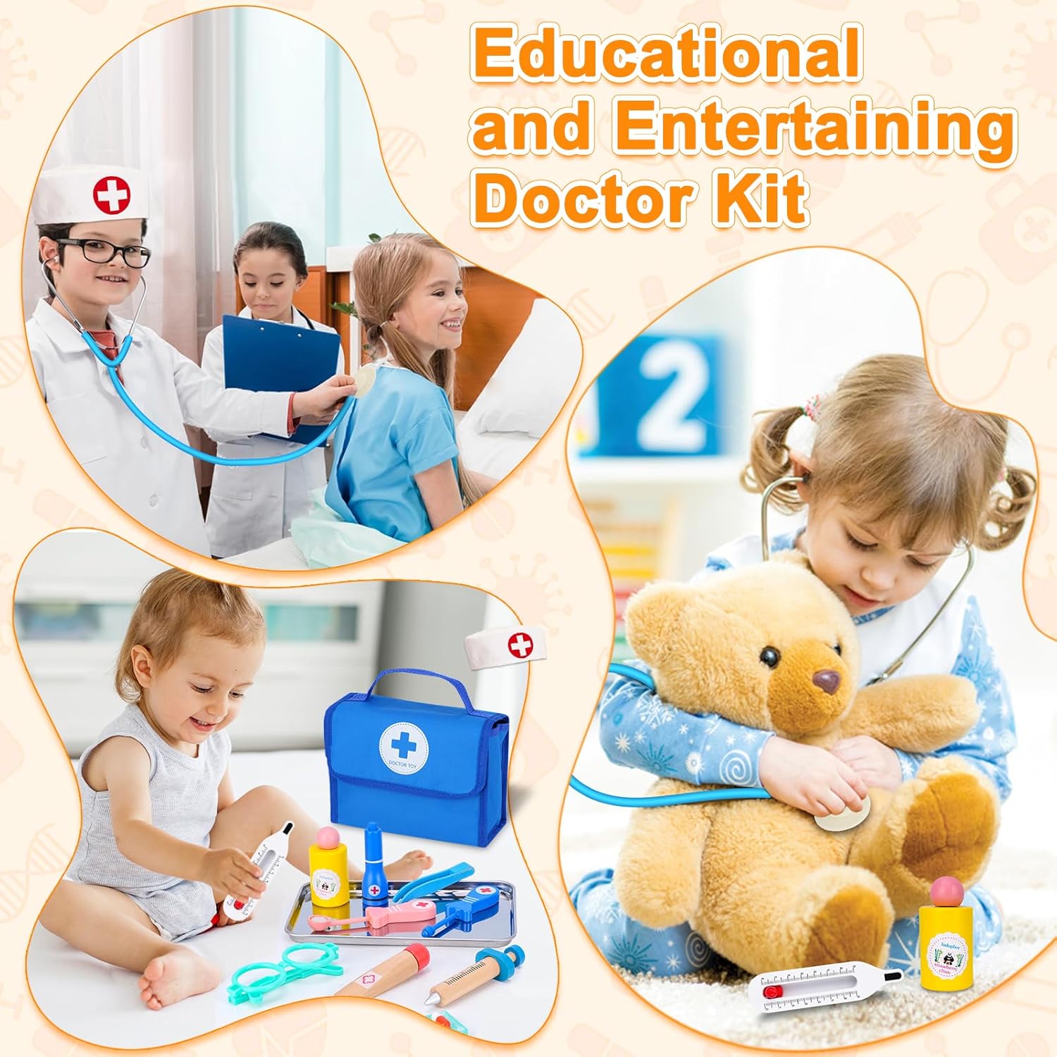 Thumbnail 6 de TGTT Doctors Set for Kids: Wooden Doctor Kit with Real Stethoscope and Portable Bag