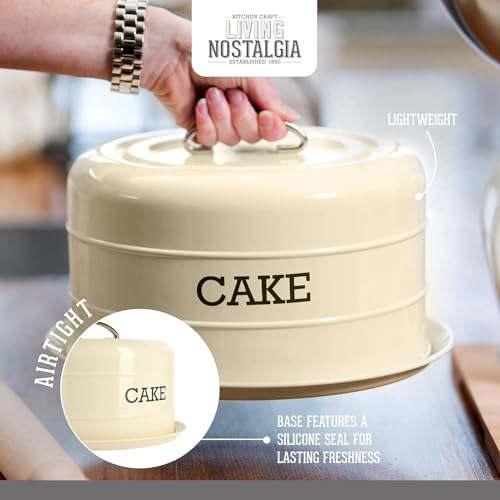 Detalle 2 de Kitchen Craft Living Nostalgia Tortiera con Coperchio a Cupola in Acciaio Inossidabile, Bianco 28,5 cm x 18 cm