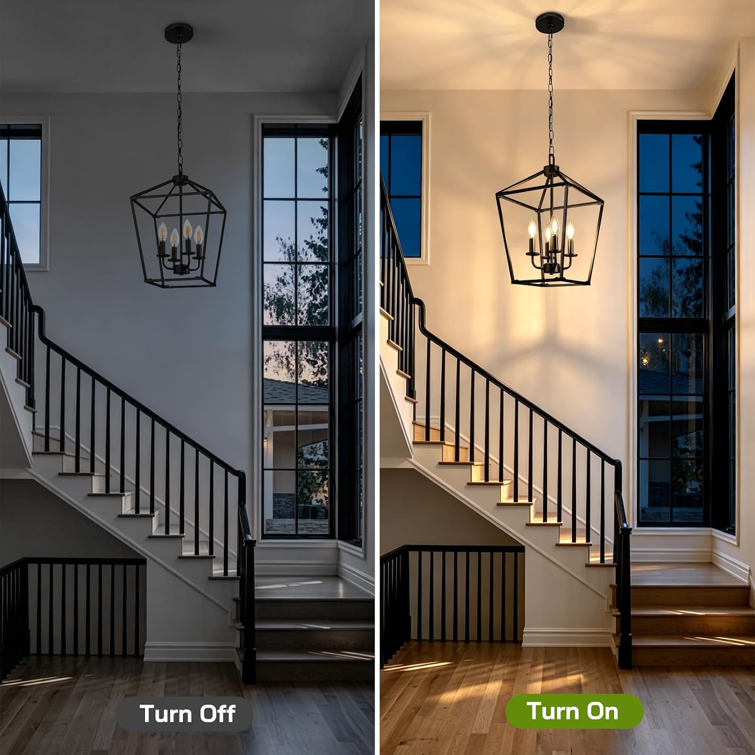 Detalle 1 de SANGFOR Chandelier, 4-Light Black Metal Farmhouse Ceiling Fixture
