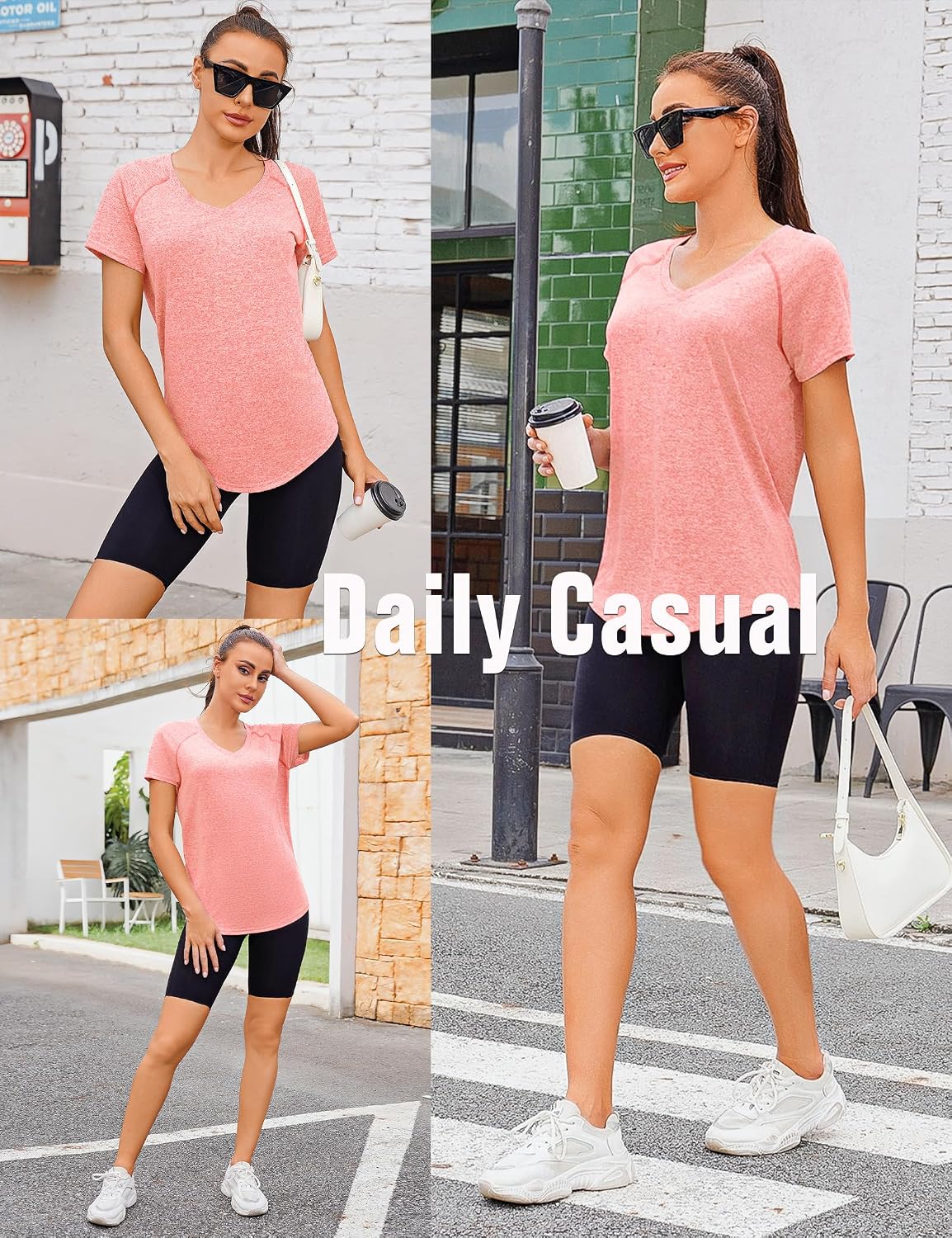 Detalle de Wayleb Damen Sportshirt Kurzarm mit V-Ausschnitt – Funktionsshirt mit atmungsaktivem Mesh-Rücken für Fitness, Lauf & Yoga