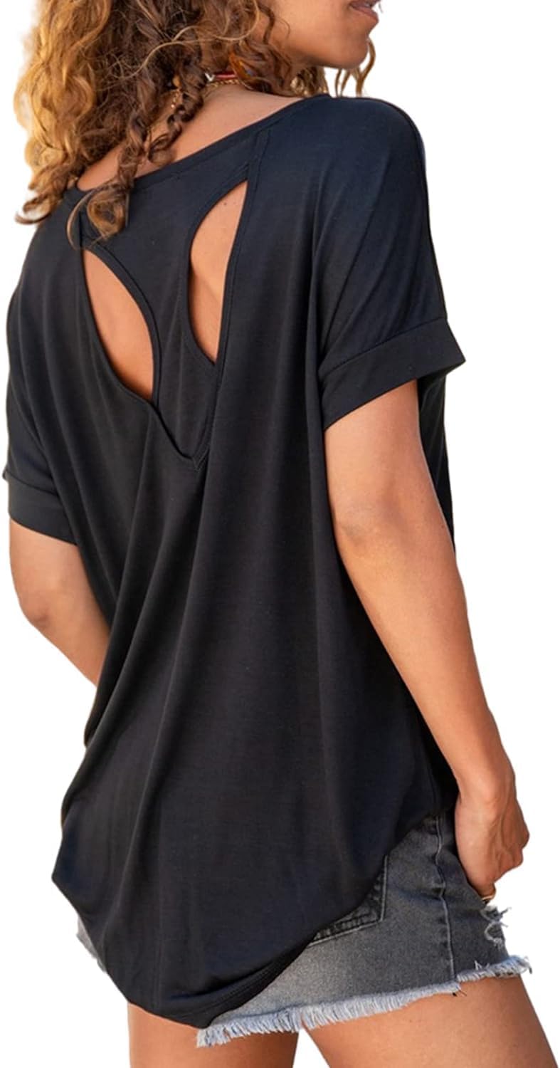 Detalle de Fisoew Women's Sport T-Shirt Open Back Short Sleeve – versatile open-back fitness tee