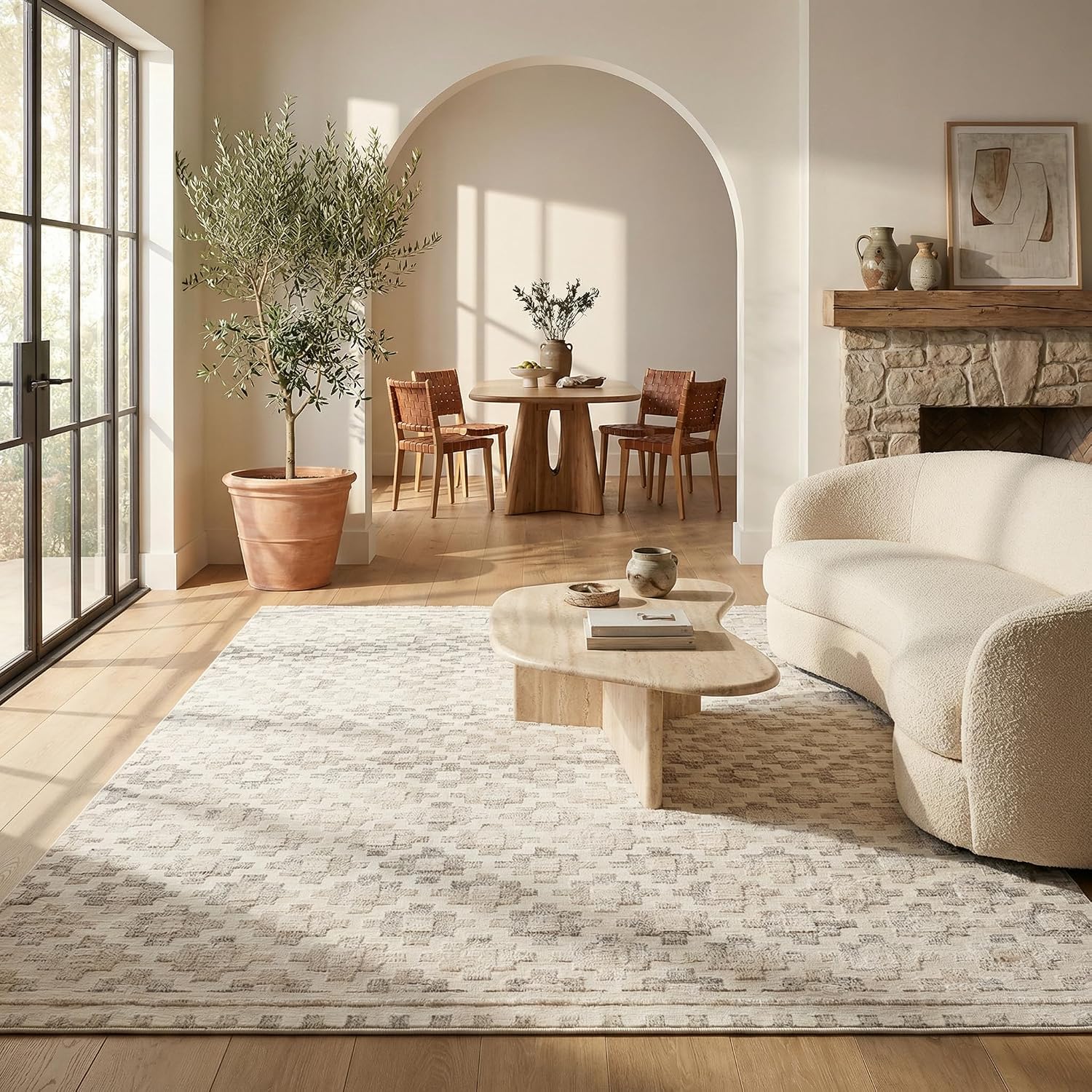 Detalle de Rug Branch Astra Talis Geometric Area Rug, Beige & Cream, Washable, 7' x 10